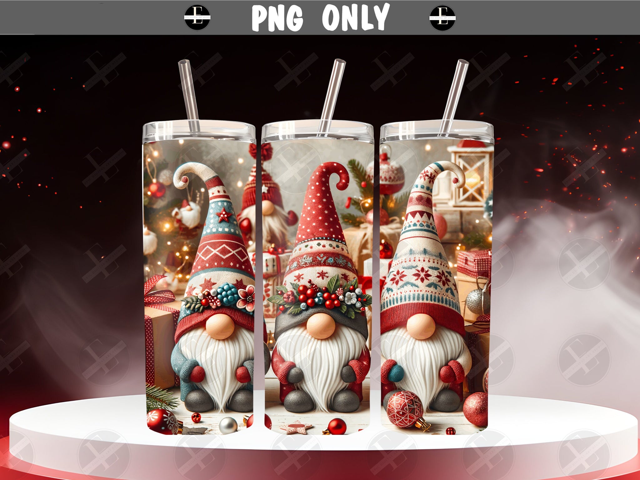 Christmas Tumbler Wraps - Christmas Gnomes Skinny Tumbler Wrap - Tumbler Sublimation Designs Straight & Tapered - Instant Download
