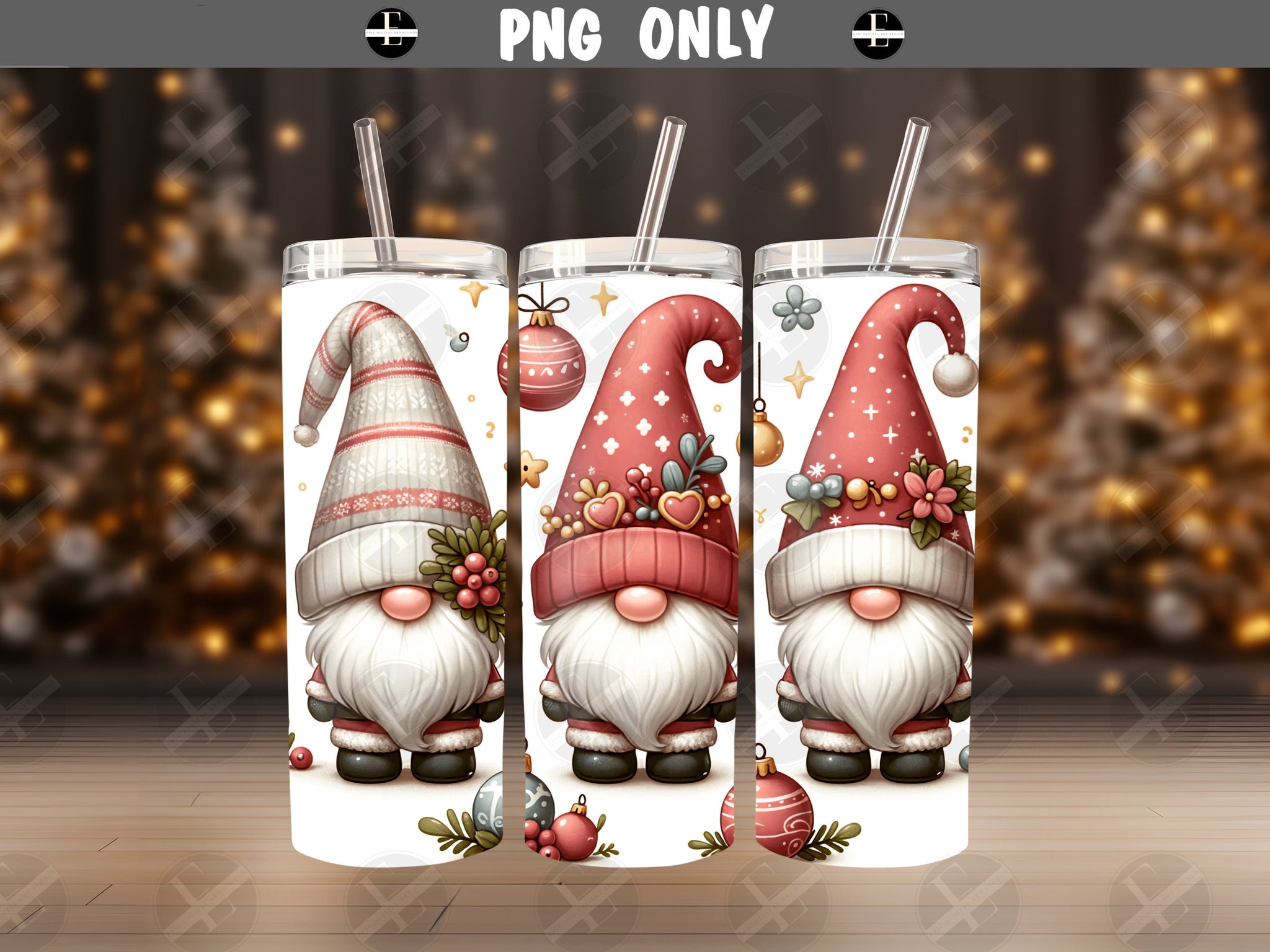 Christmas Tumbler Wraps - Christmas Gnomes Skinny Tumbler Wrap - Tumbler Sublimation Designs Straight & Tapered - Instant Download