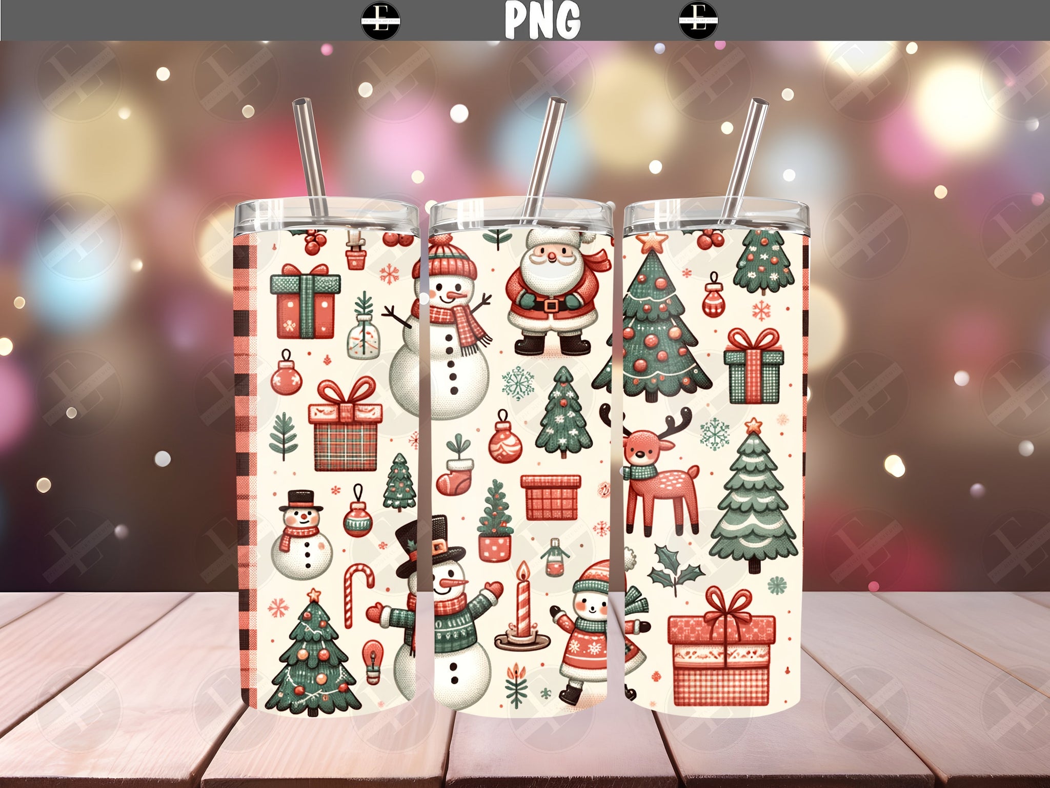 Christmas Tumbler Wraps - Cute Christmas Pattern Skinny Tumbler Wrap - Tumbler Sublimation Designs Straight & Tapered - Instant Download