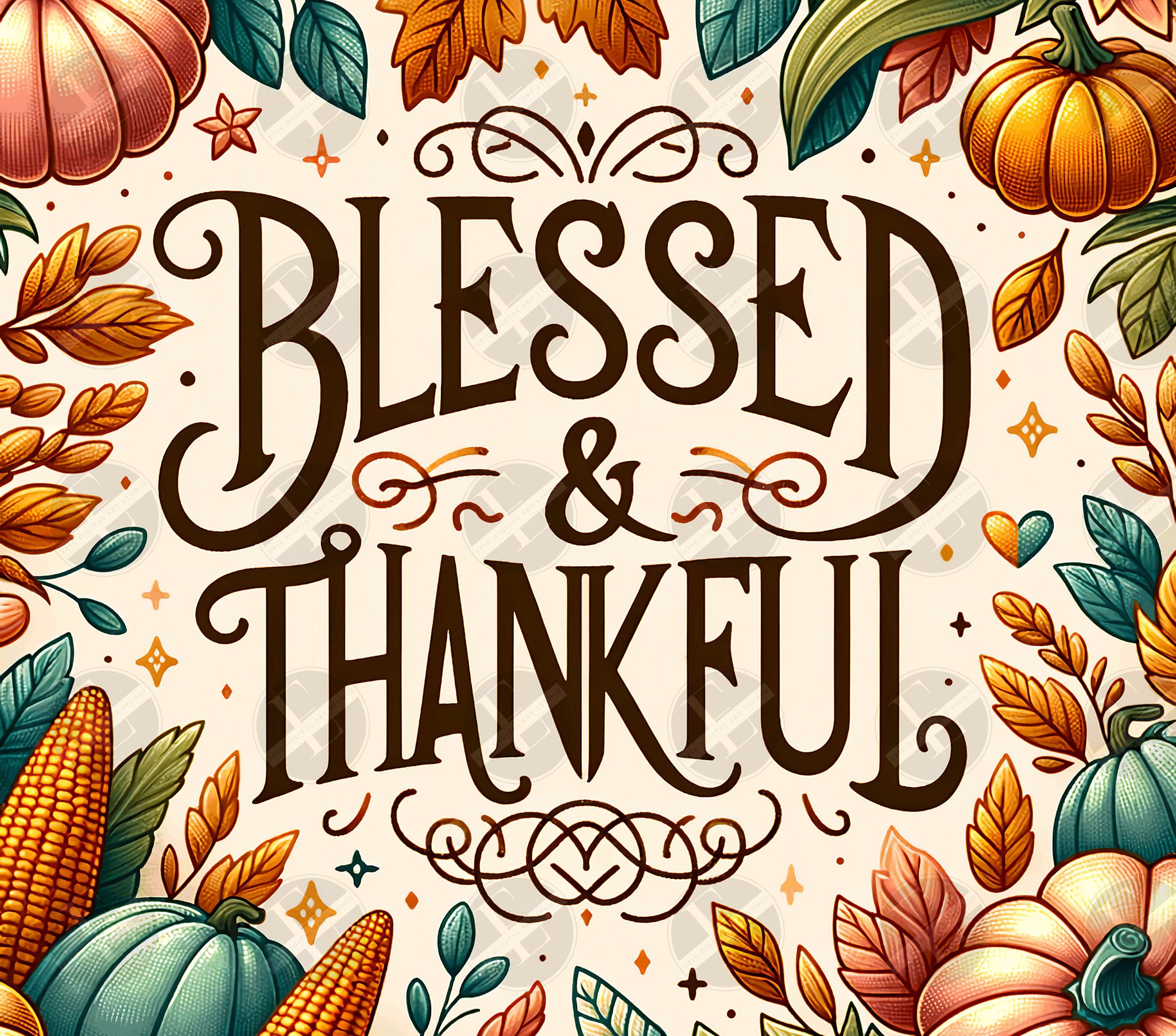 Blessed & Thankful Tumbler Wrap Design - Thanksgiving Tumbler Wraps - Tumbler Sublimation Designs Straight and Tapered - Instant Download
