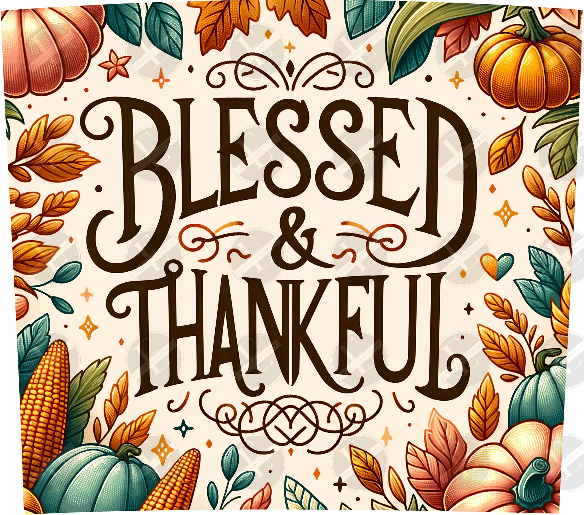 Blessed & Thankful Tumbler Wrap Design - Thanksgiving Tumbler Wraps - Tumbler Sublimation Designs Straight and Tapered - Instant Download