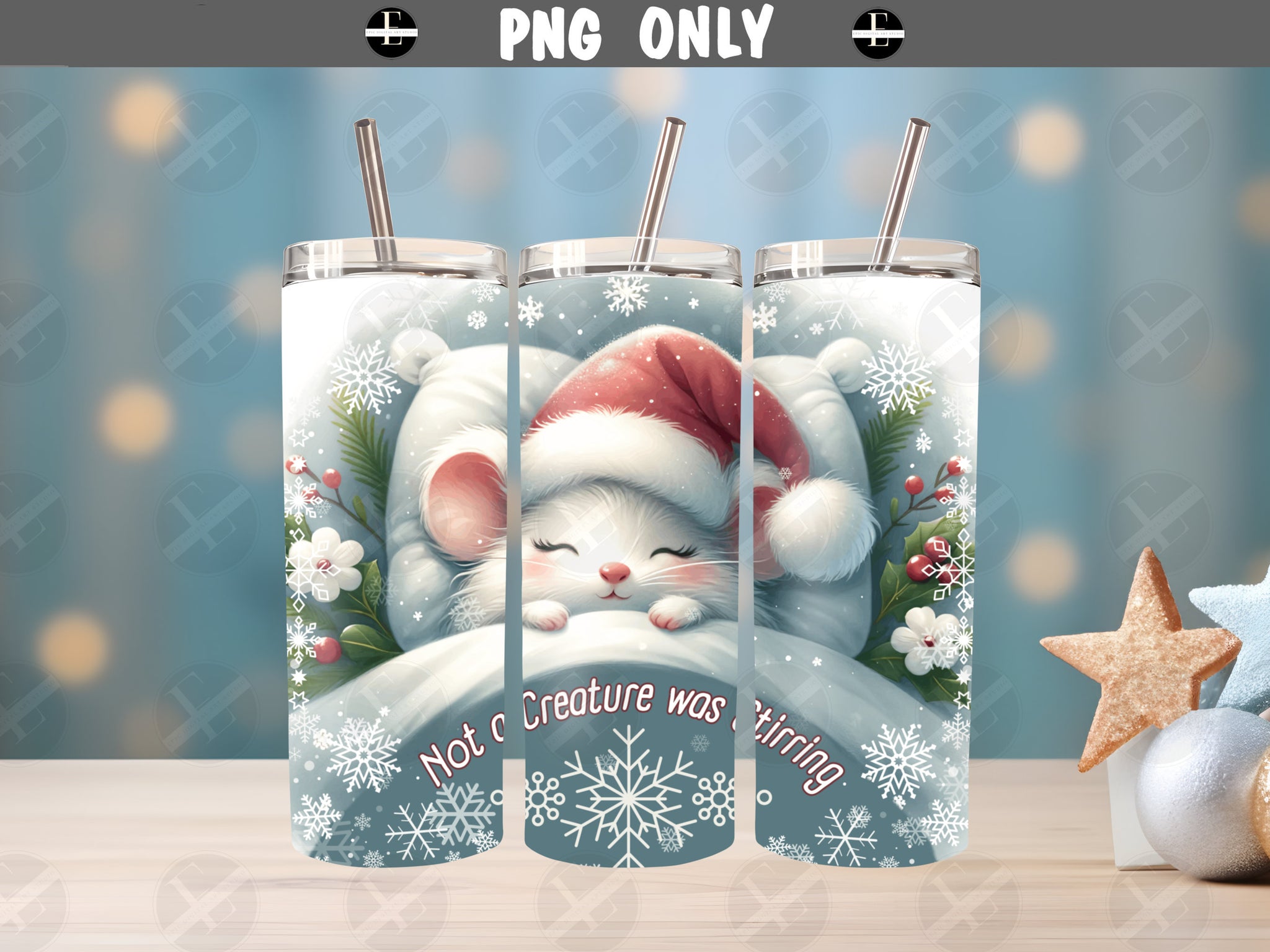 Cute Sleeping Mouse Skinny Tumbler Design - Christmas Tumbler Wraps - Tumbler Sublimation Designs Straight & Tapered - Instant Download