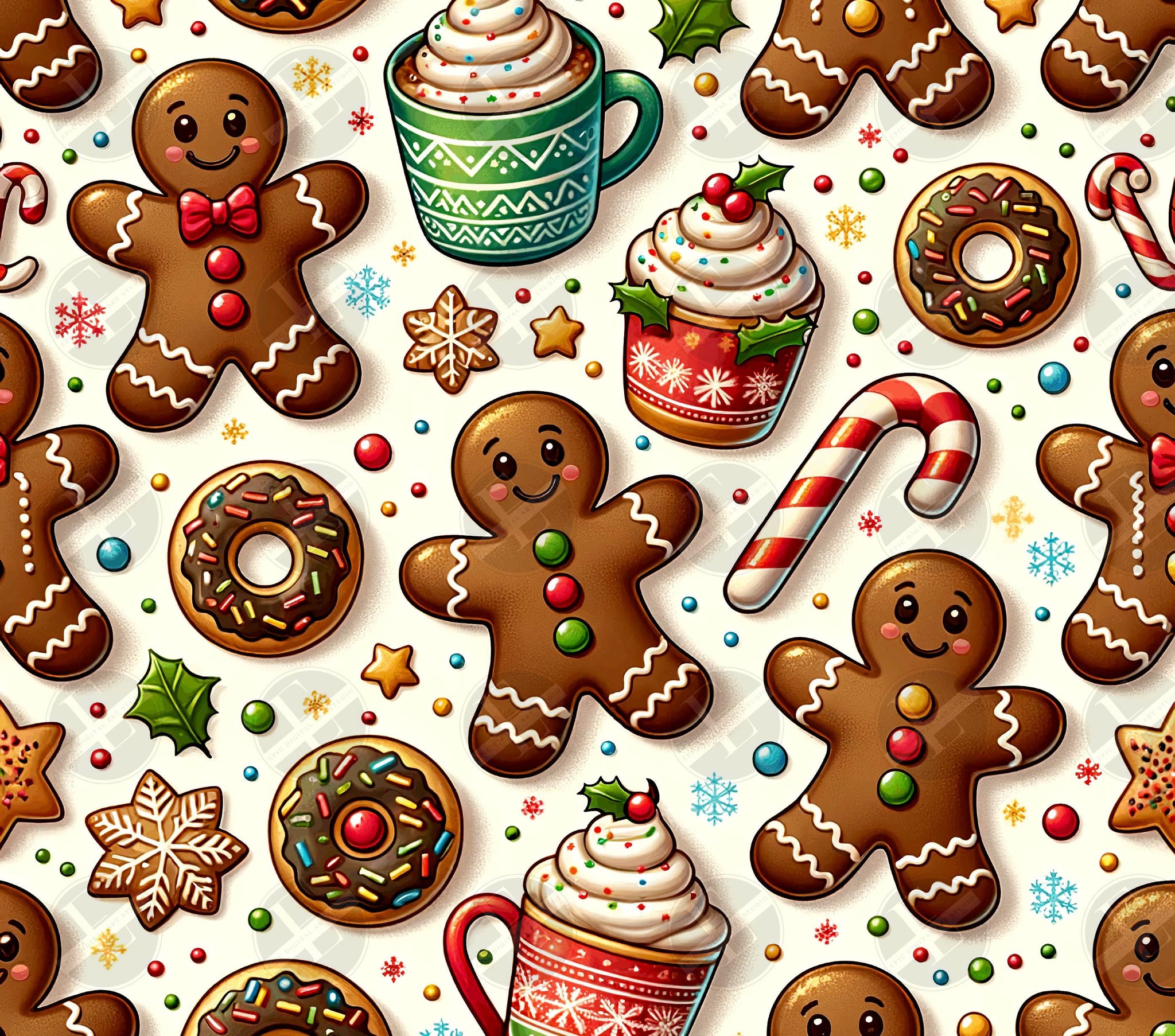 Christmas Tumbler Wraps - Gingerbread Man and Donuts Skinny Tumbler Wrap - Tumbler Sublimation Designs Straight & Tapered - Instant Download