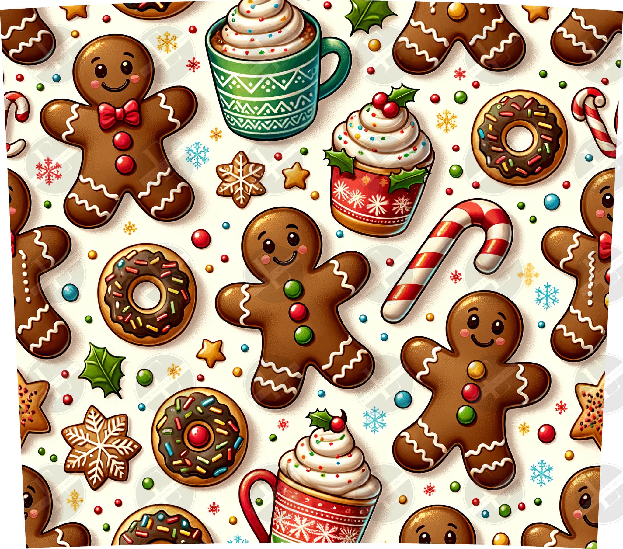 Gingerbread Man and Donuts Skinny Tumbler Wrap - Christmas Tumbler Wraps - Tumbler Sublimation Designs Straight & Tapered - Instant Download