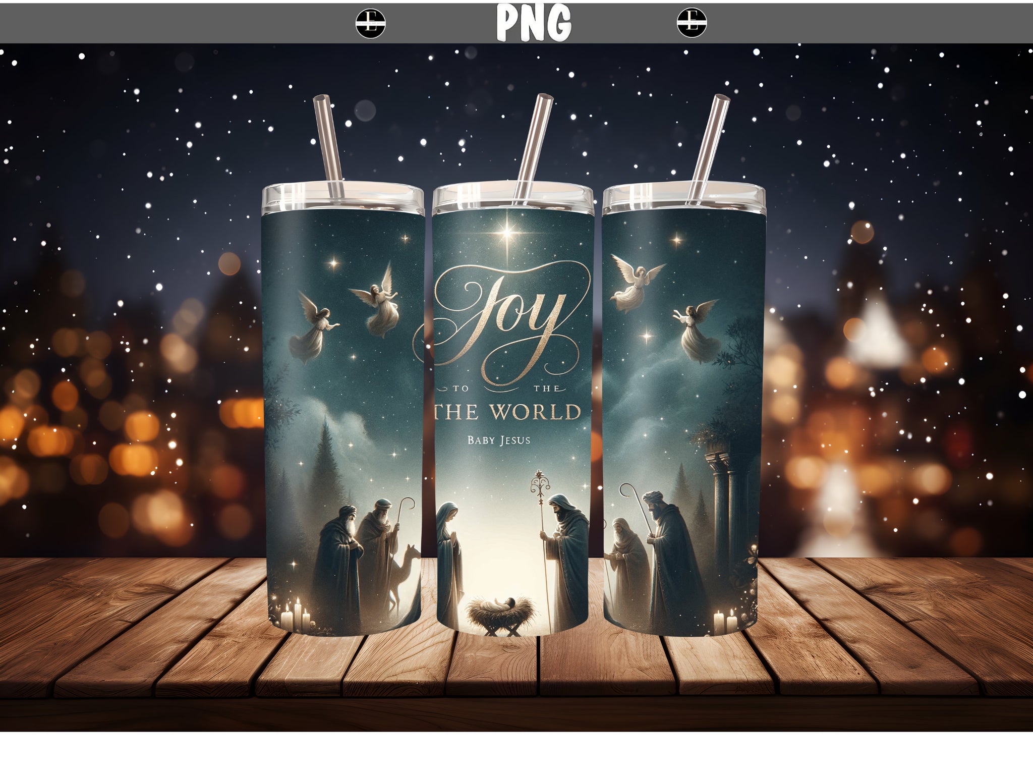 Joy to the World Skinny Tumbler Design - Christmas Tumbler Wraps - Tumbler Sublimation Designs Straight & Tapered - Instant Download