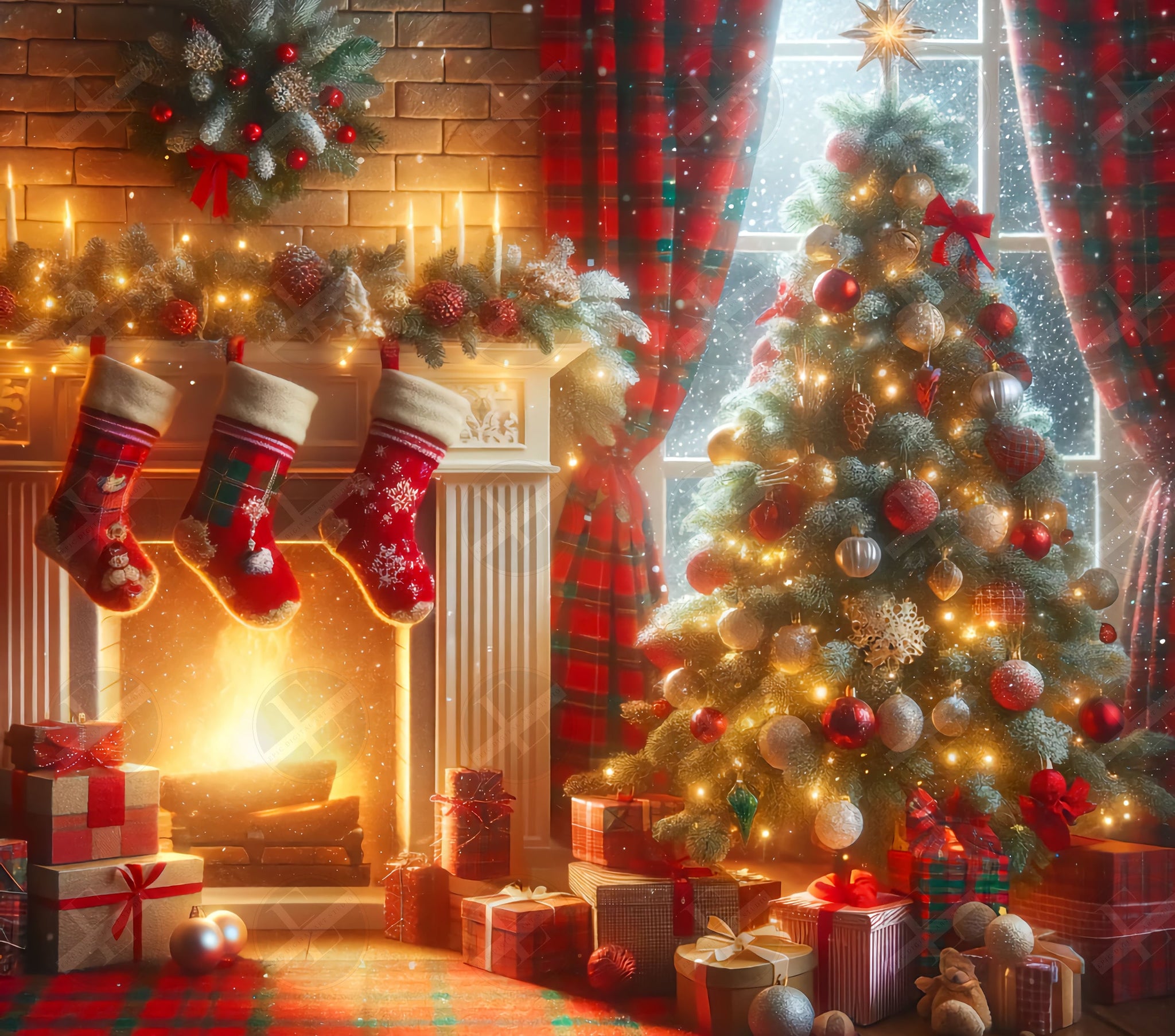 Fireplace Scene Skinny Tumbler Wrap Design - Christmas Tumbler Wraps - Tumbler Sublimation Designs Straight & Tapered - Instant Download