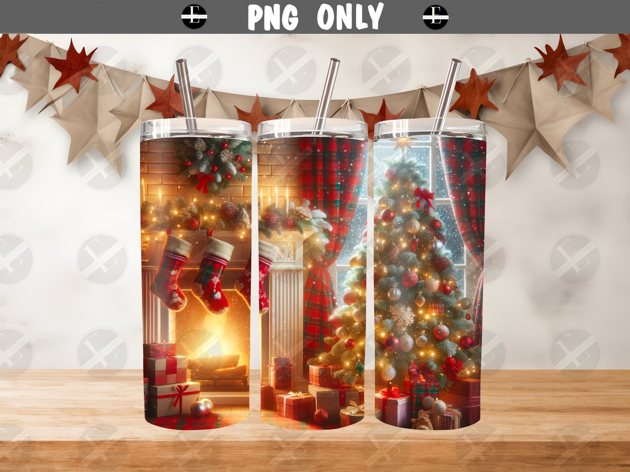 christmas tumbler wraps, stockings and fireplace skinny tumbler wrap design 20 oz