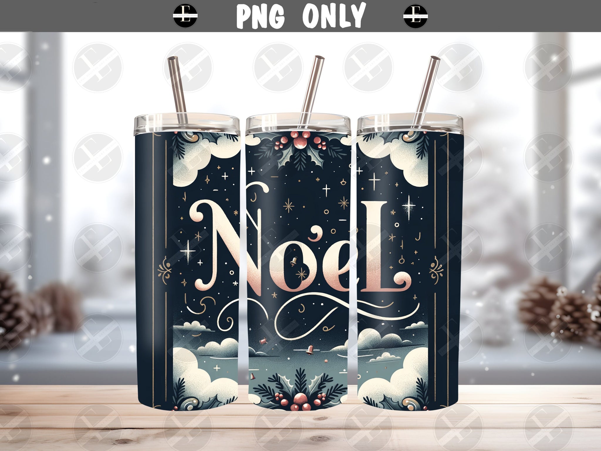 Tumbler Sublimation Designs - Christmas Tumbler Wraps - Noel Calm Scene Skinny Tumbler Design - Straight & Tapered - Instant Download