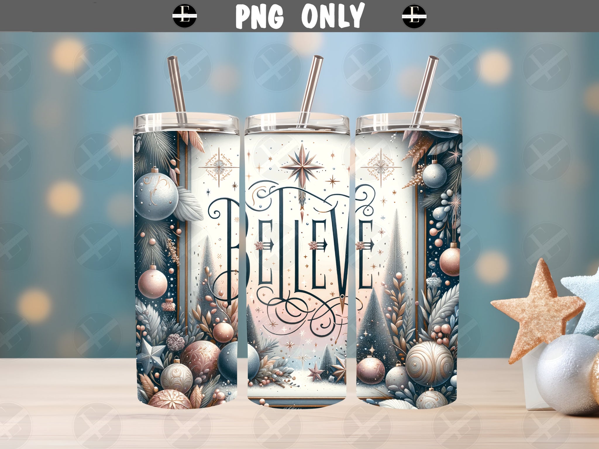 Christmas Tumbler Wraps - Believe Skinny Tumbler Design - Tumbler Sublimation Designs Straight & Tapered - Instant Download