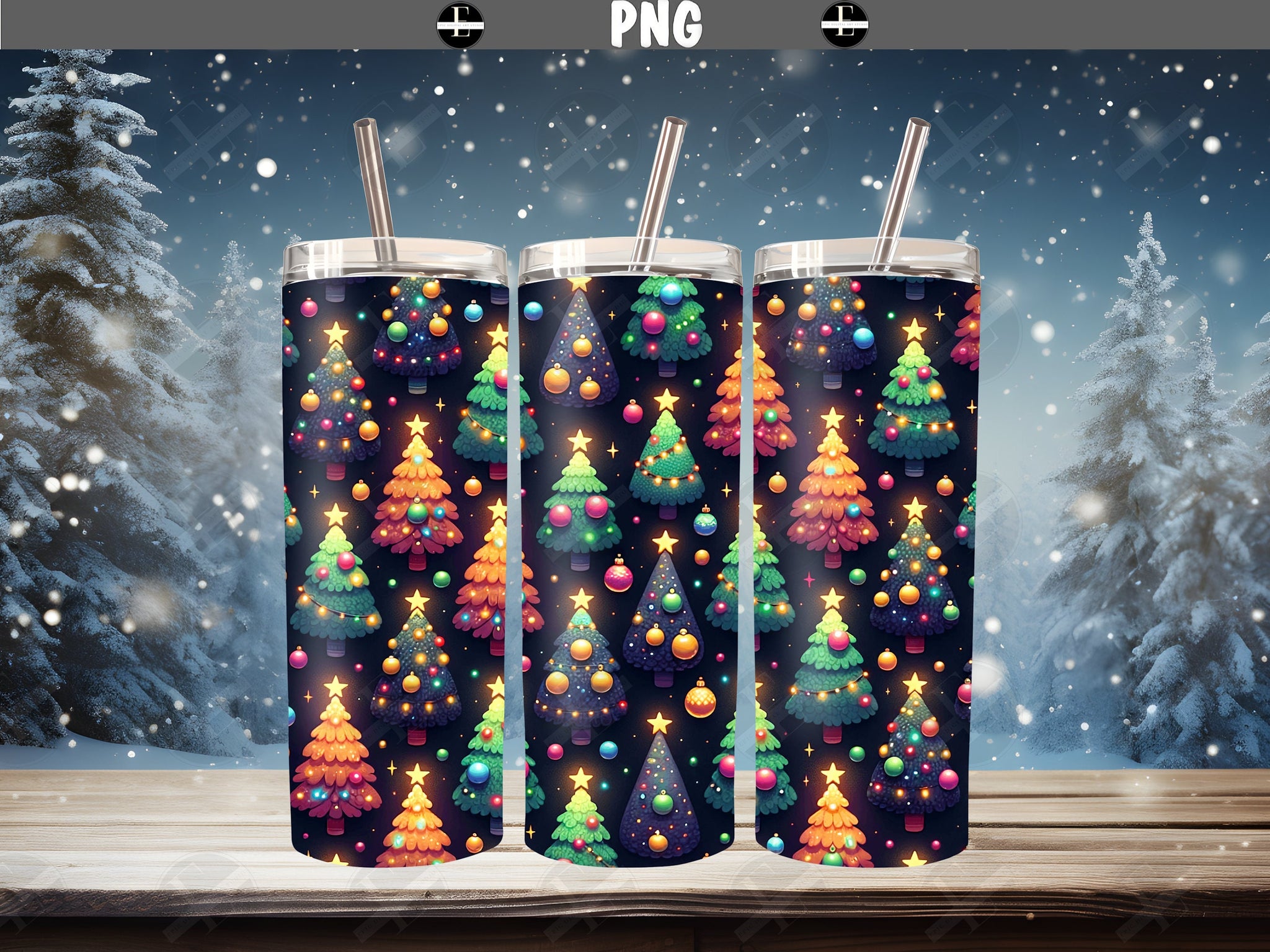 Christmas Tumbler Wraps - Christmas Trees Skinny Tumbler Design - Tumbler Sublimation Designs Straight & Tapered - Instant Download