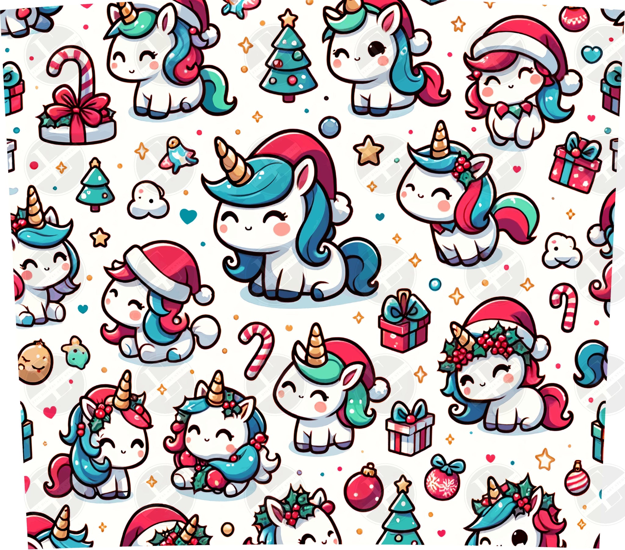 Christmas Tumbler Wraps - Christmas Cartoon Unicorn Skinny Tumbler Wrap - Tumbler Sublimation Designs Straight & Tapered - Instant Download