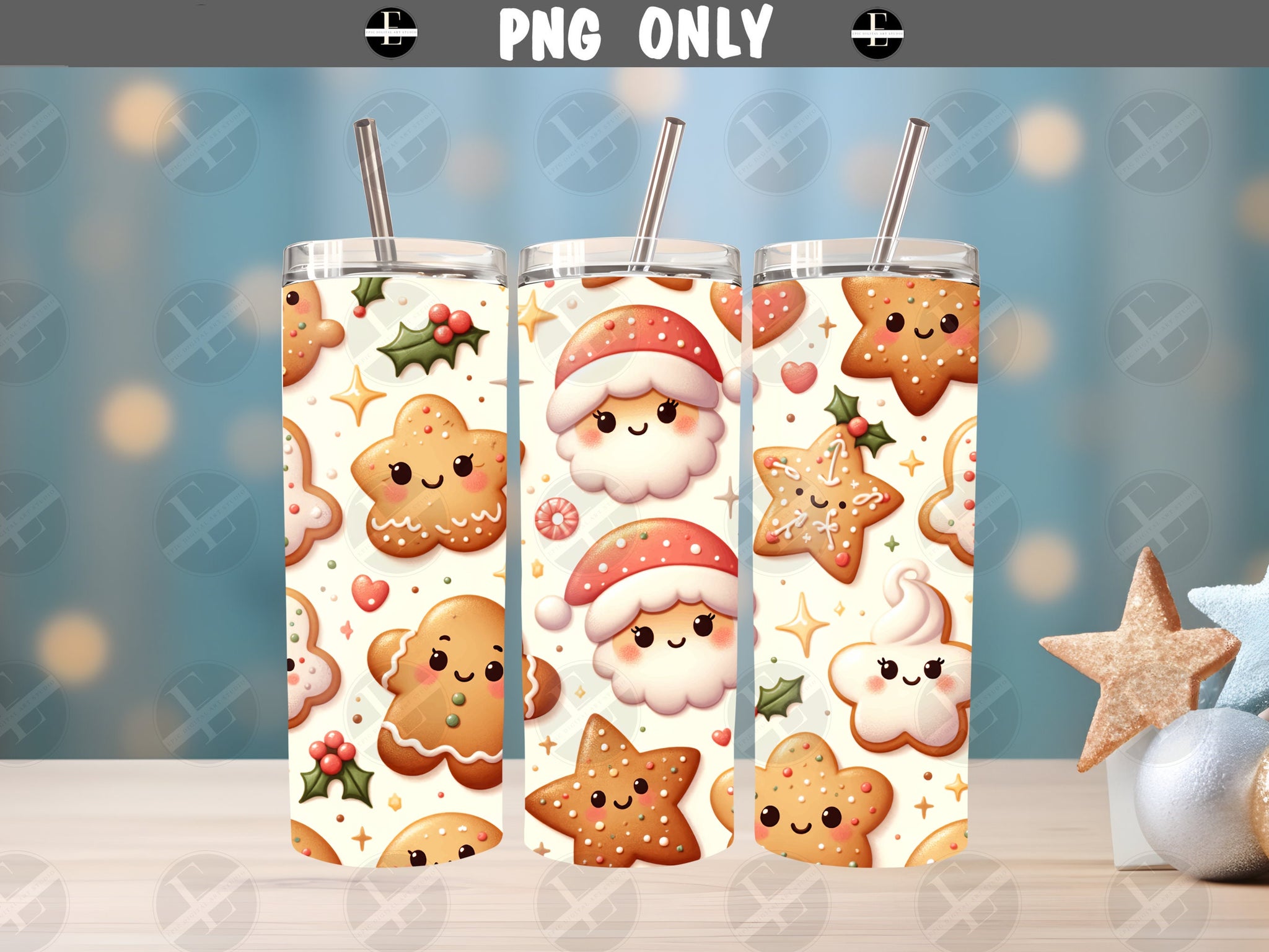 Christmas Tumbler Wraps - Christmas Cookies Treats Skinny Tumbler Wrap - Tumbler Sublimation Designs Straight & Tapered - Instant Download