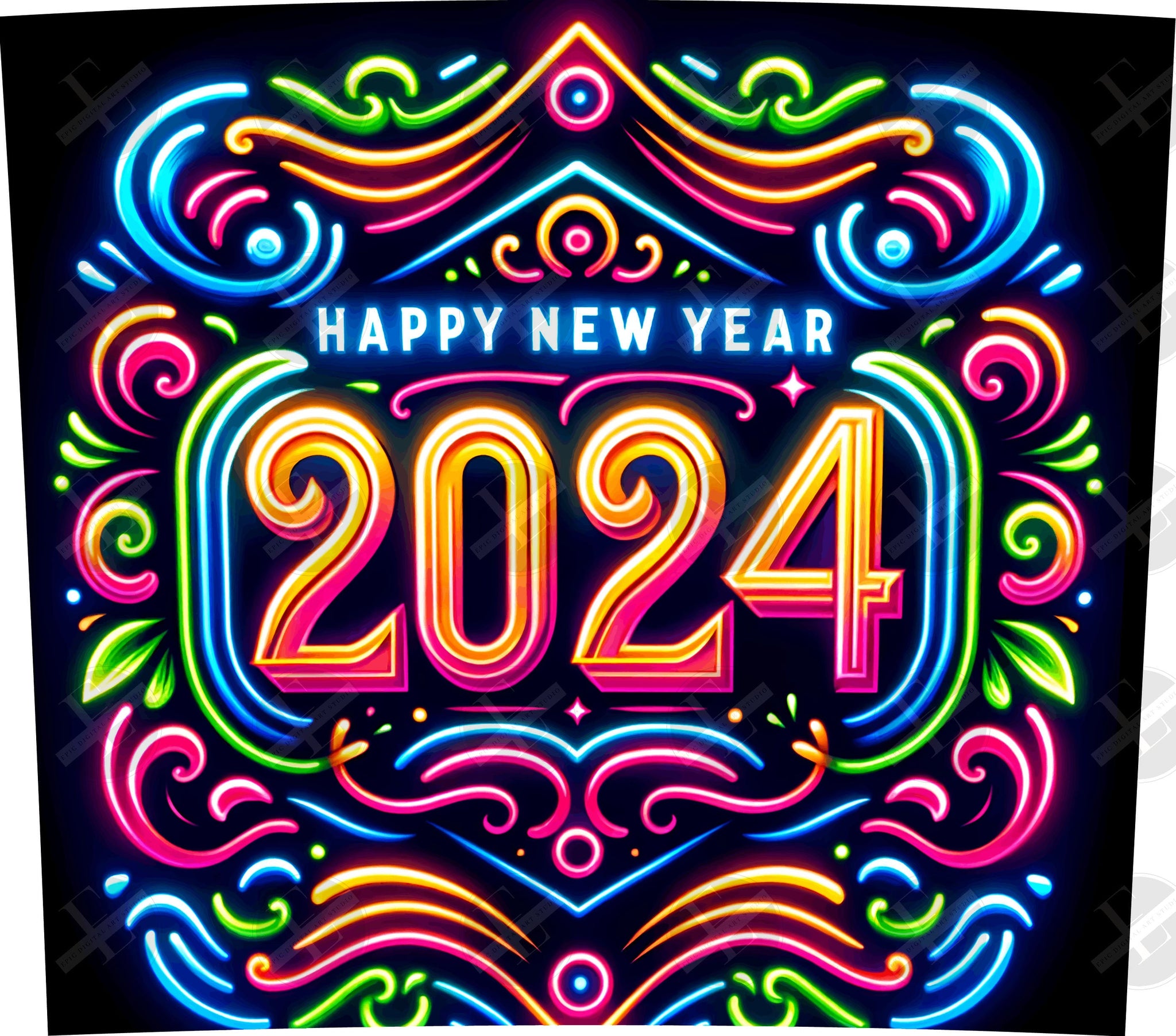 New Year 2024 Tumbler Wraps - Neon 2024 Skinny Tumbler Wrap Design - Ideal Tumbler Sublimation Designs Straight & Tapered - Instant Download