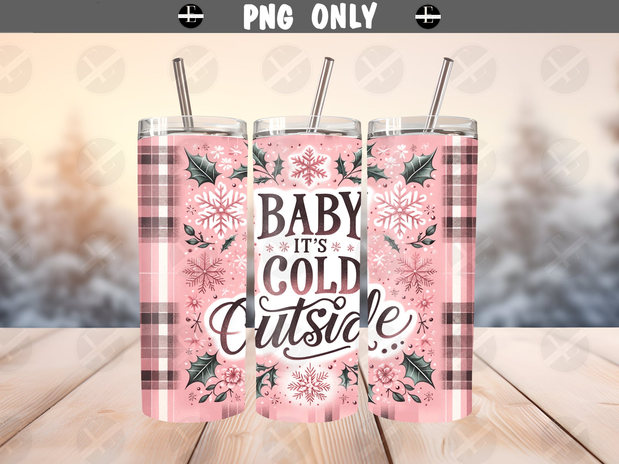 Christmas Tumbler Wraps - Baby It's Cold Outside Skinny Tumbler Design - Tumbler Sublimation Designs Straight & Tapered - Instant Download