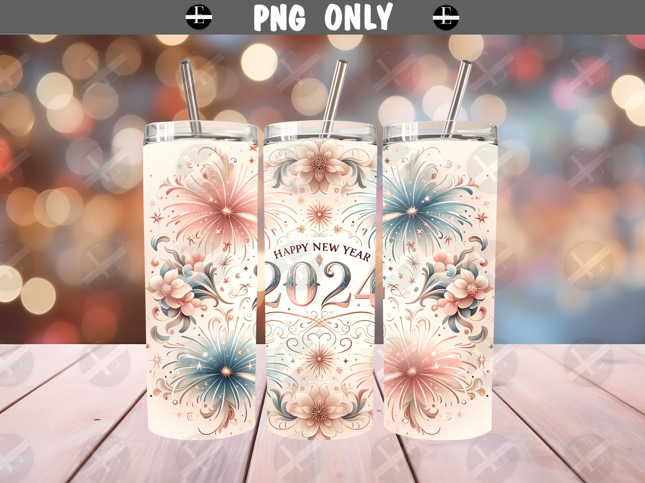 New Year 2024 Tumbler Wraps - 2024 Skinny Tumbler Wrap Design - Ideal Tumbler Sublimation Designs Straight & Tapered - Instant Download