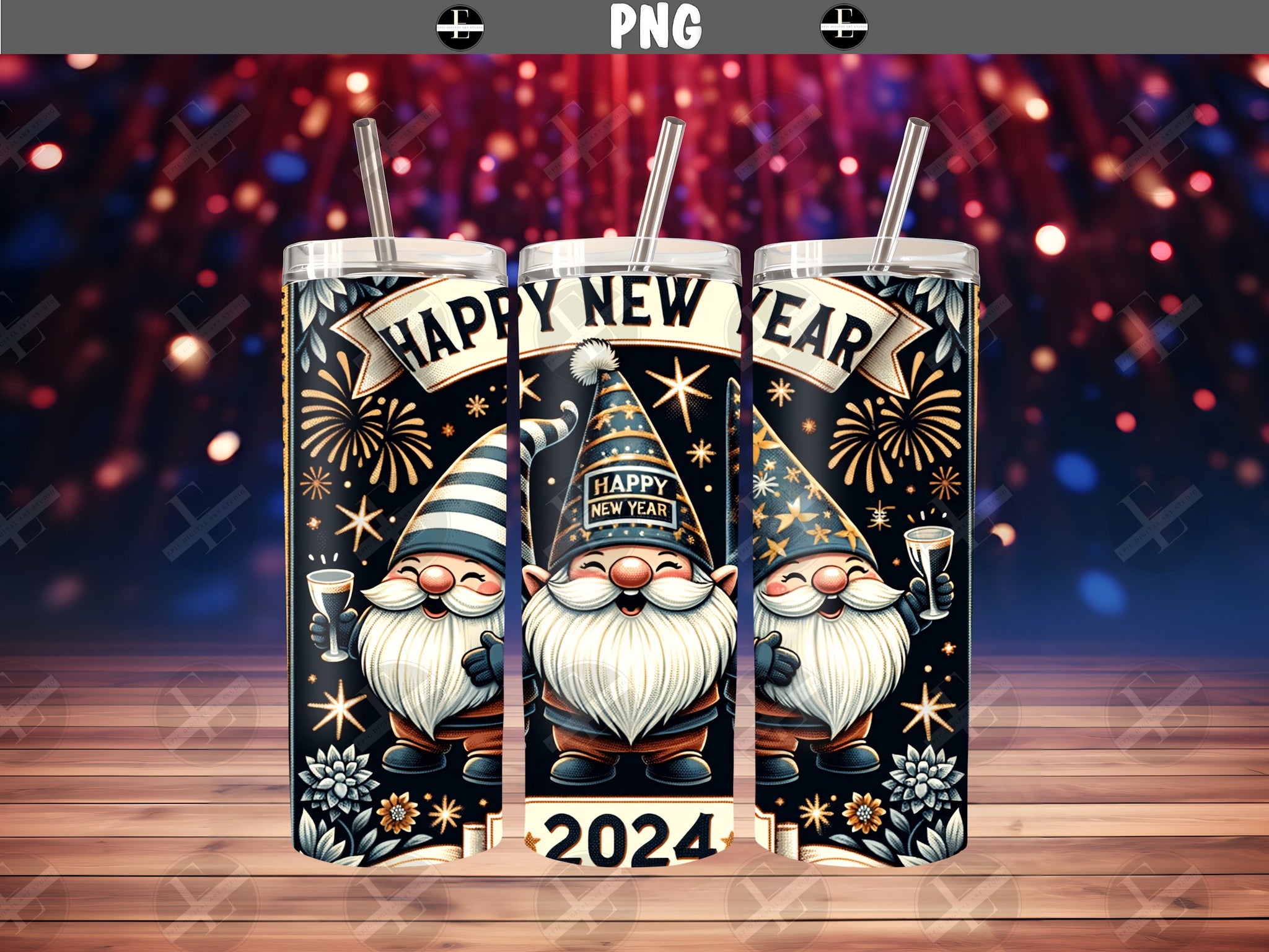 New Year 2024 Tumbler Wraps - Gnomes Skinny Tumbler Wrap Design - Ideal Tumbler Sublimation Designs Straight & Tapered - Instant Download