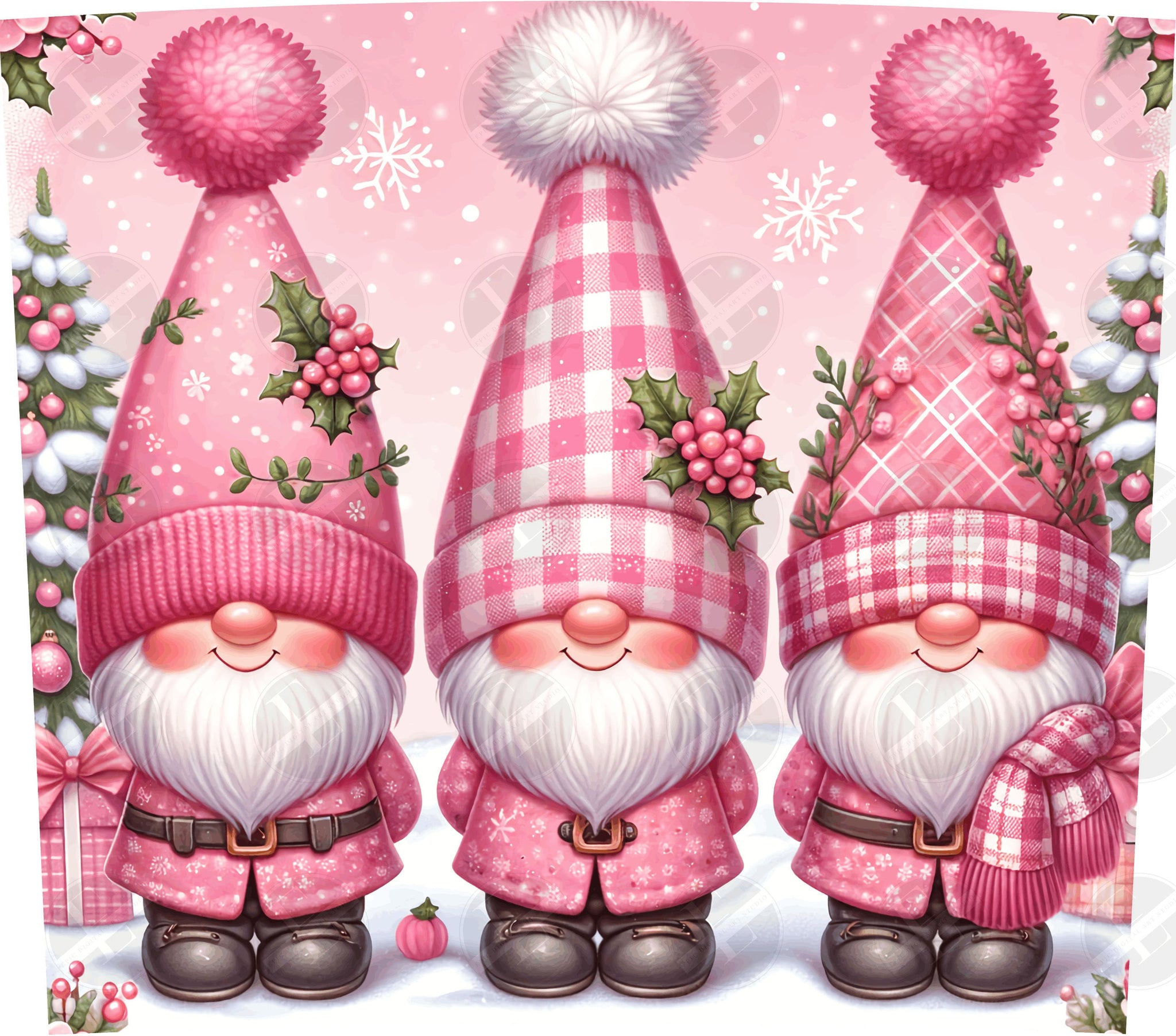 Pink Christmas Gnomes Skinny Tumbler Wrap - Christmas Tumbler Wraps - Tumbler Sublimation Designs Straight & Tapered - Instant Download