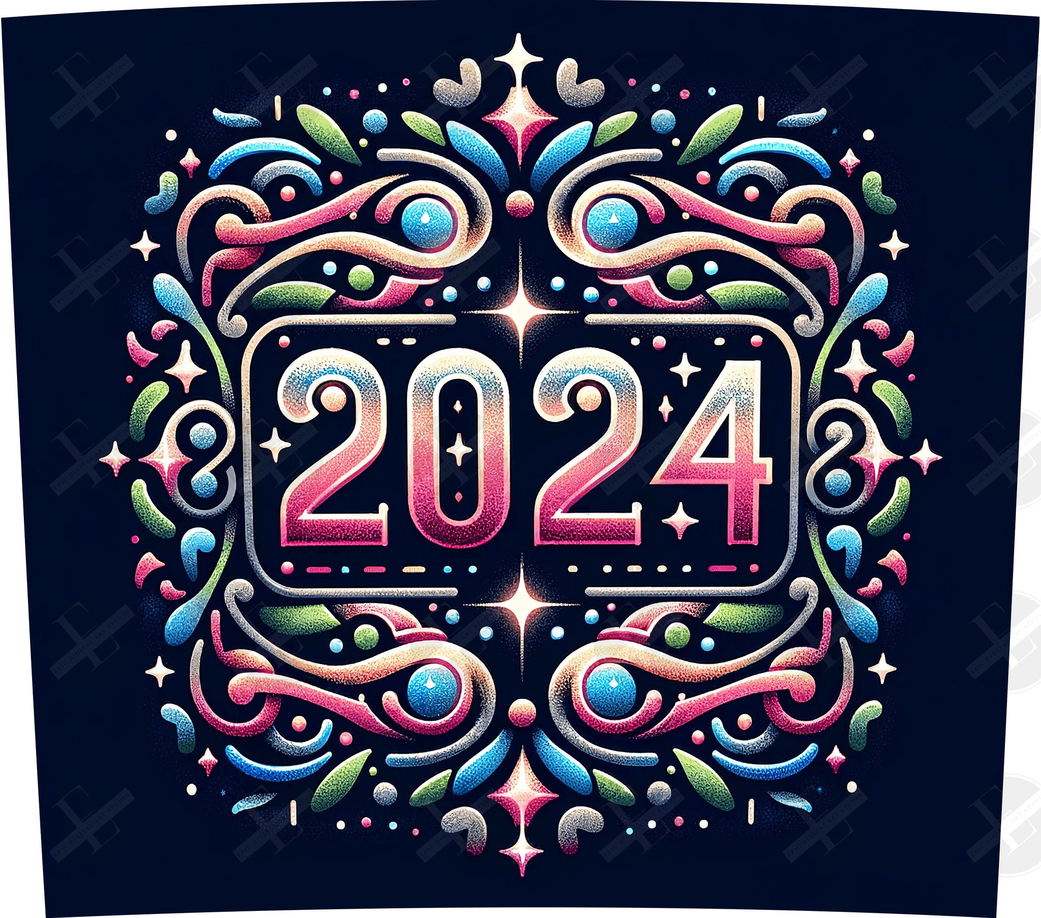 New Year 2024 Tumbler Wraps - Neon 2024 Skinny Tumbler Wrap Design - Ideal Tumbler Sublimation Designs Straight & Tapered - Instant Download