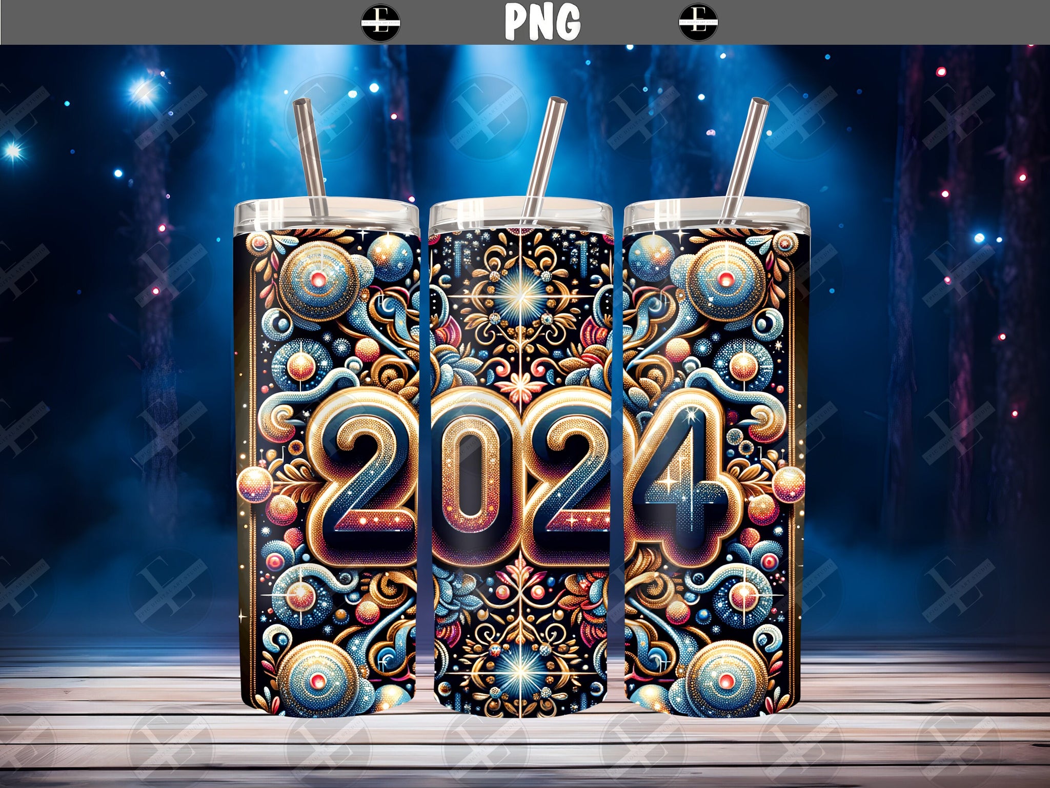 New Year 2024 Tumbler Wraps - Bling 2024 Skinny Tumbler Wrap Design - Tumbler Sublimation Designs Straight & Tapered - Instant Download