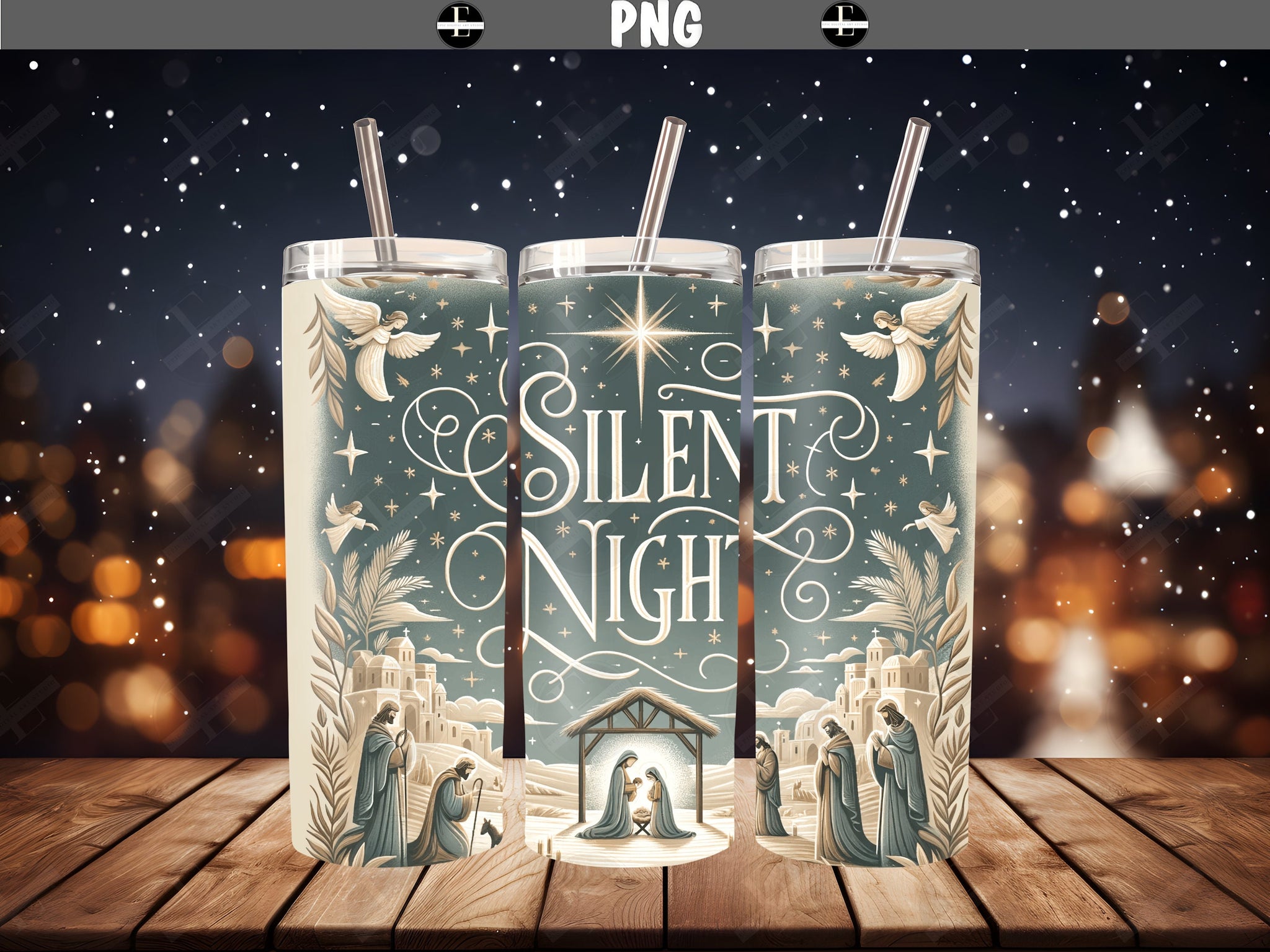 Christmas Tumbler Wraps - Nativity Silent Night Skinny Tumbler Design - Tumbler Sublimation Designs Straight & Tapered - Instant Download