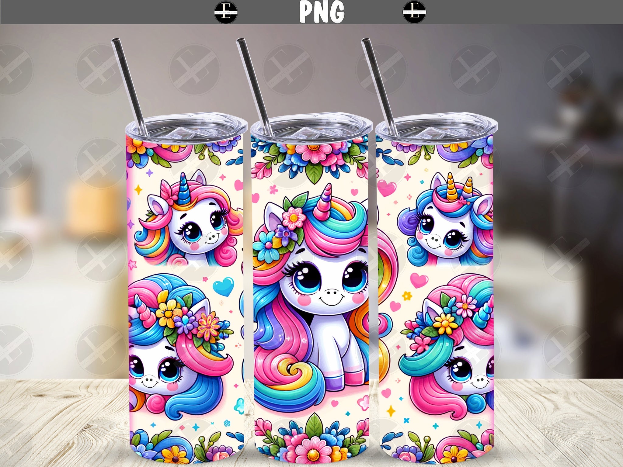 Unicorn Tumbler Wraps - Adorable Unicorns Skinny Tumbler Wrap - Tumbler Sublimation Designs Straight & Tapered - Instant Download