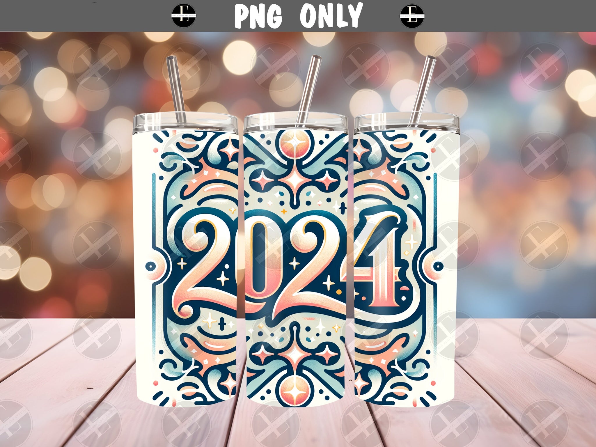 New Year 2024 Tumbler Wraps - 2024 Skinny Tumbler Wrap Design - Tumbler Sublimation Designs Straight & Tapered - Instant Download