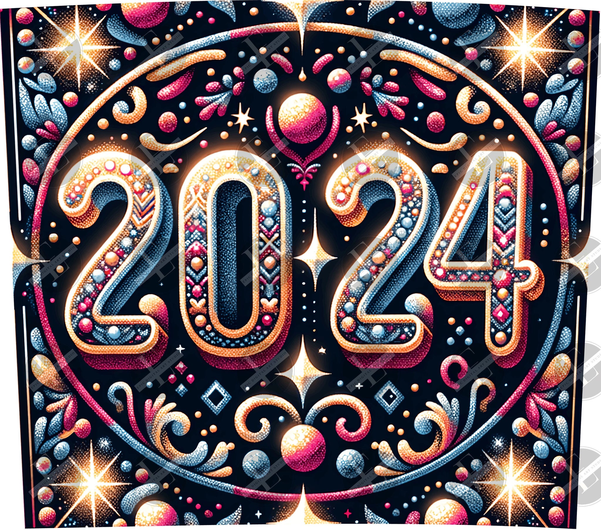 New Year 2024 Tumbler Wraps - 2024 Skinny Tumbler Wrap Design - Tumbler Sublimation Designs Straight & Tapered - Instant Download