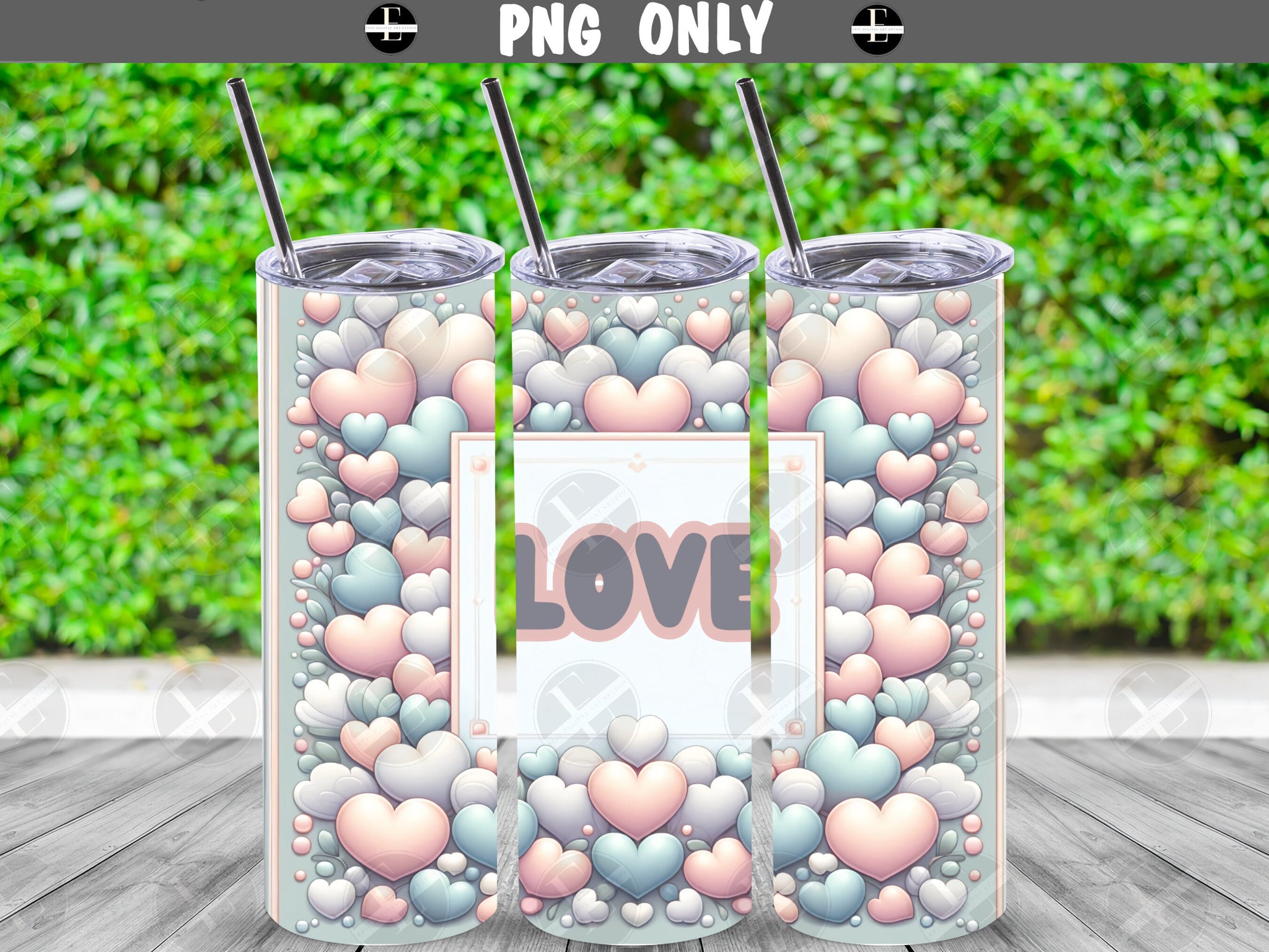 Valentines Day Tumbler Wraps - Love Pastel Hearts Skinny Tumbler Wrap Design - Sublimation Designs Straight & Tapered - Instant Download