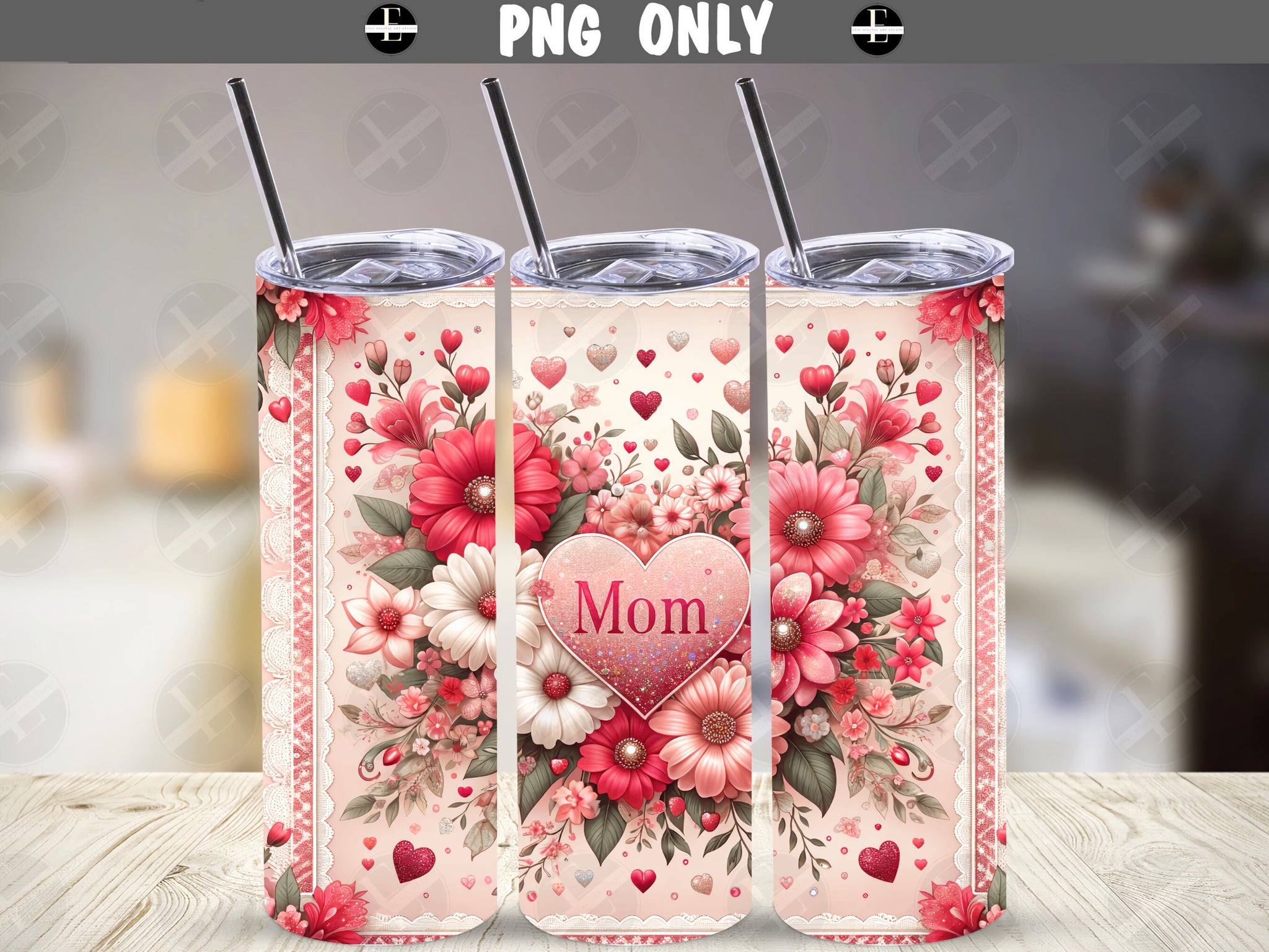 Family Tumbler Wraps - Mom In Floral Skinny Tumbler Wrap Design - Tumbler Sublimation Designs Straight & Tapered - Instant Download
