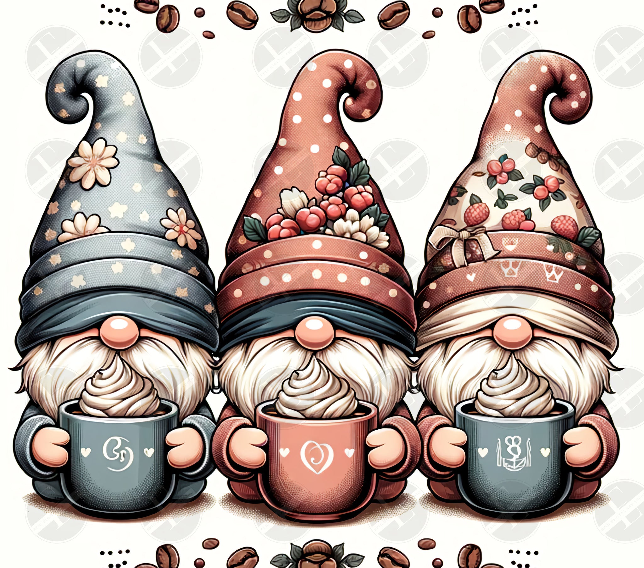Coffee Gnomes Fun Tumbler Wraps - Skinny Tumbler Wrap Design - Sublimation Designs Straight & Tapered - Instant Download