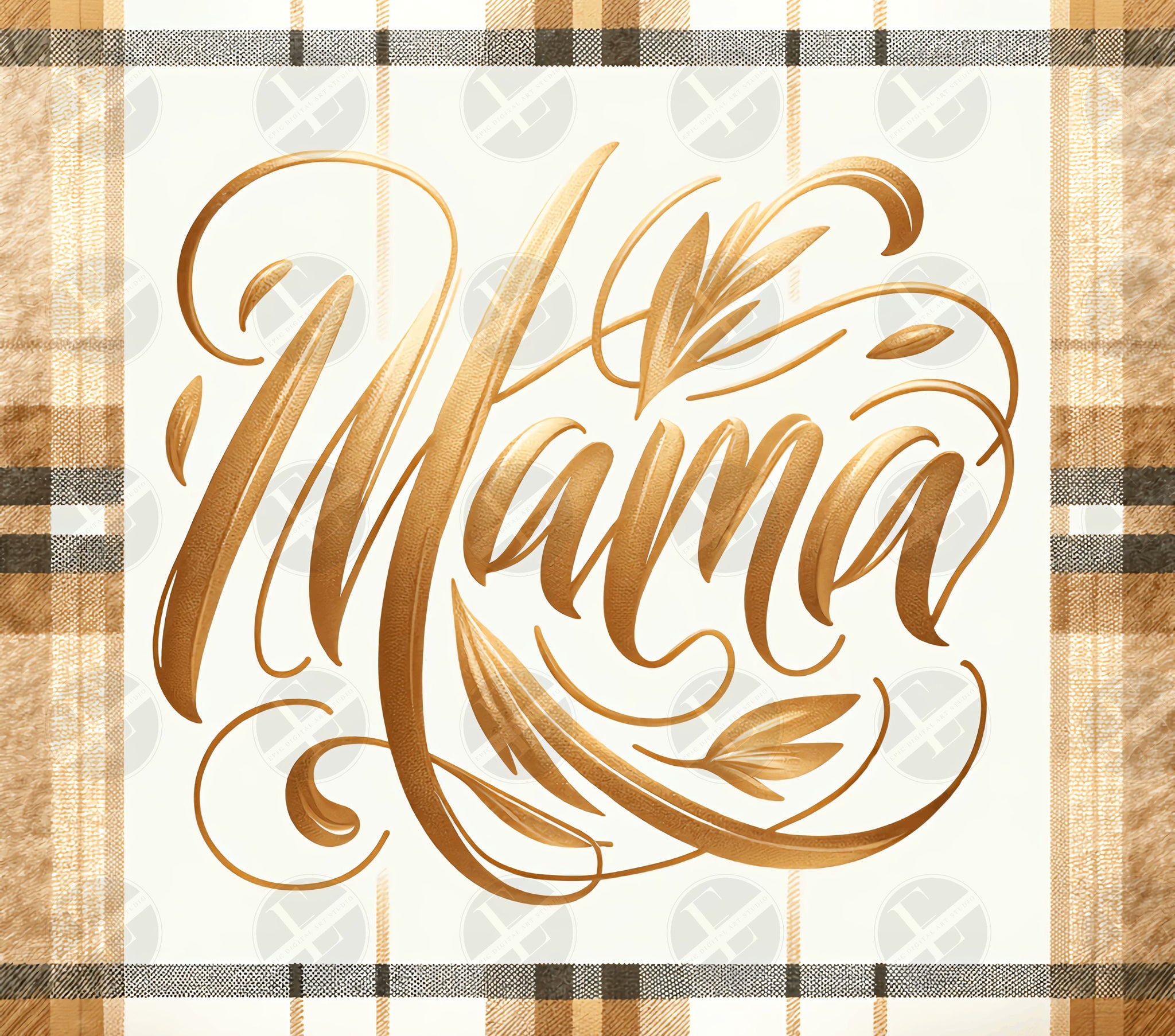 Family Tumbler Wraps - Mama In Gold and Plaid Skinny Tumbler Wrap Design - Tumbler Sublimation Designs Straight & Tapered - Instant Download