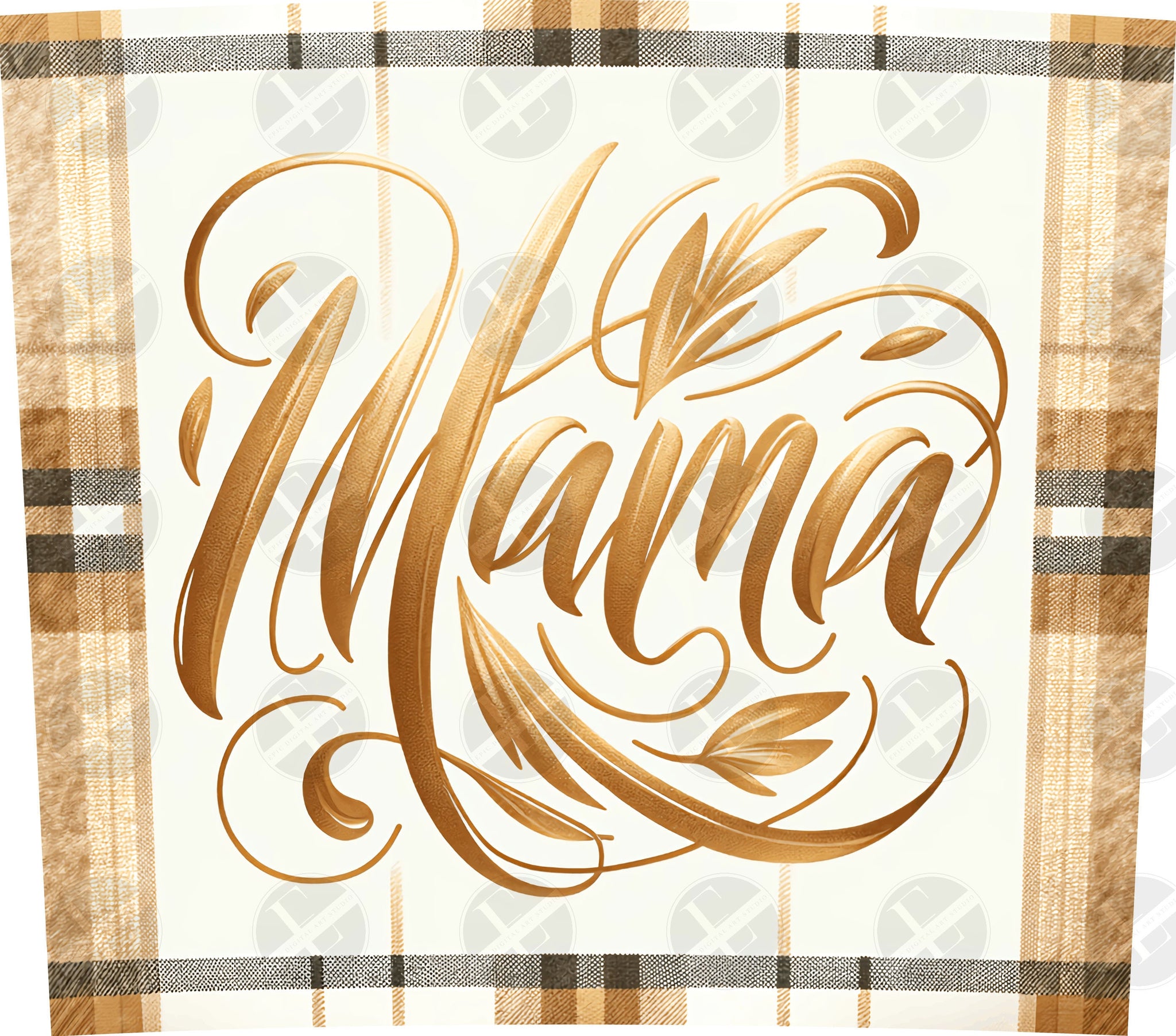 Family Tumbler Wraps - Mama In Gold and Plaid Skinny Tumbler Wrap Design - Tumbler Sublimation Designs Straight & Tapered - Instant Download