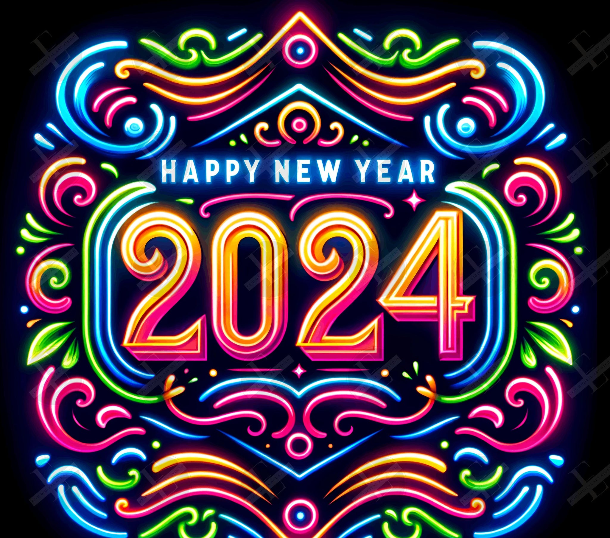 New Year 2024 Tumbler Wraps - Neon 2024 Skinny Tumbler Wrap Design - Ideal Tumbler Sublimation Designs Straight & Tapered - Instant Download