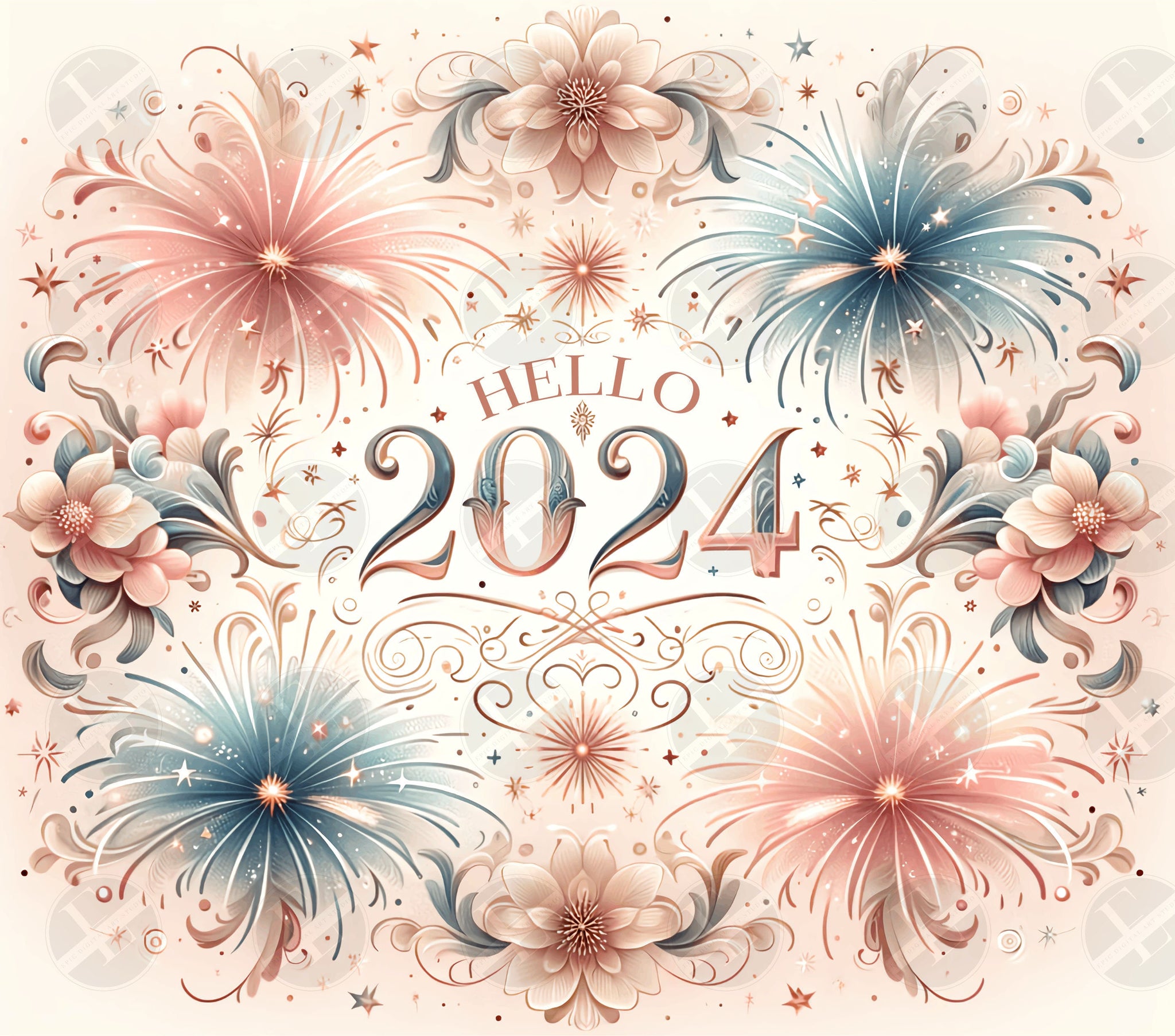 Hello 2024 Tumbler Wraps - New Year Skinny Tumbler Wrap Design - Ideal Tumbler Sublimation Designs Straight & Tapered - Instant Download