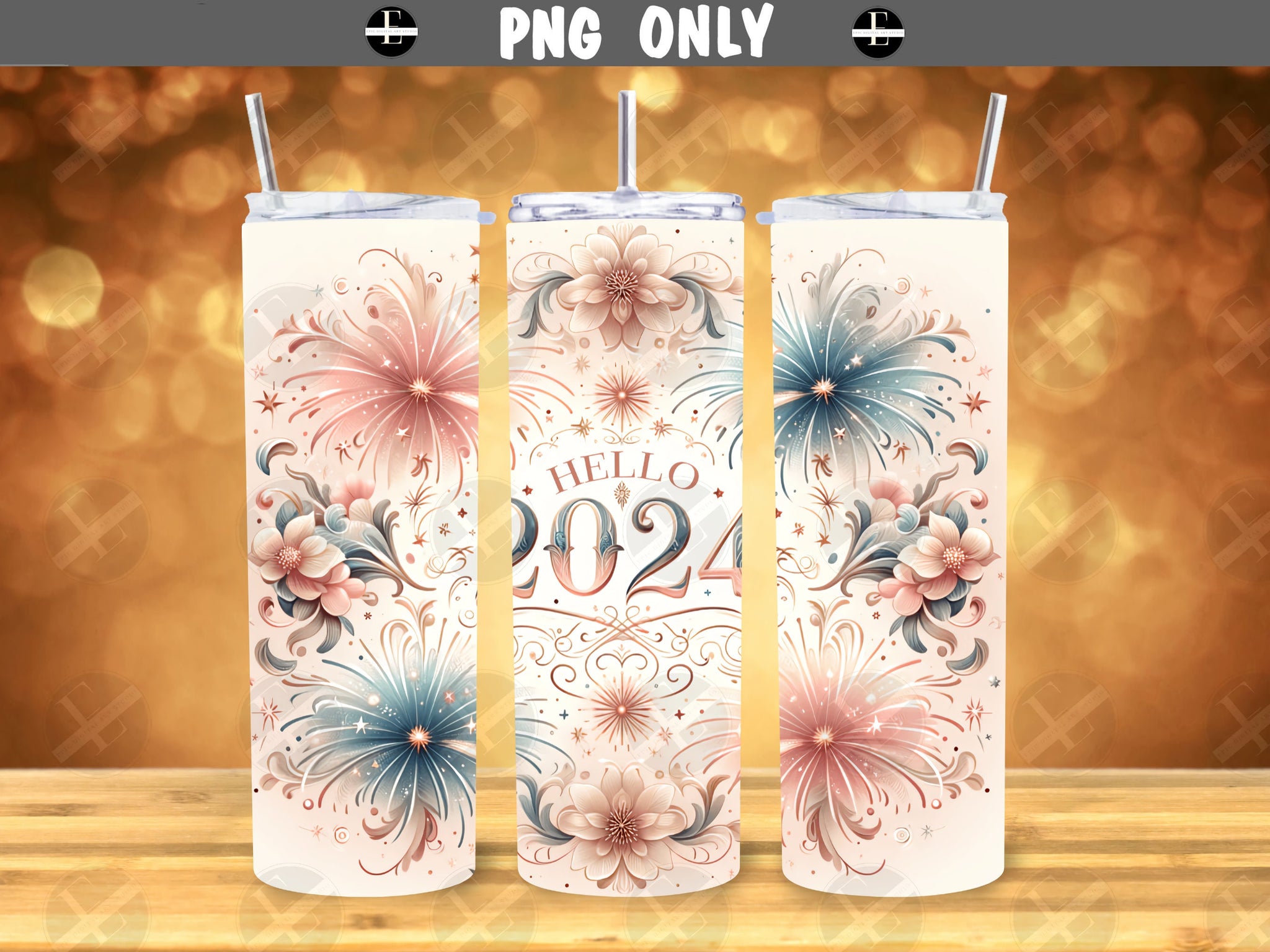 Hello 2024 Tumbler Wraps - New Year Skinny Tumbler Wrap Design - Ideal Tumbler Sublimation Designs Straight & Tapered - Instant Download