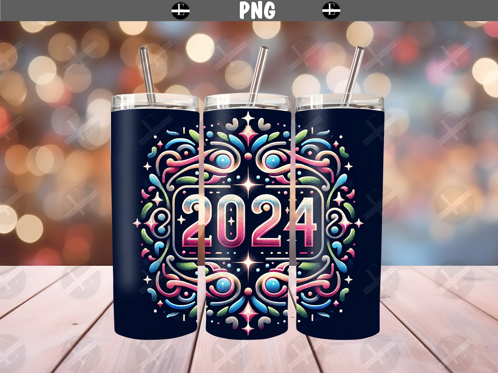 New Year 2024 Tumbler Wraps - Neon 2024 Skinny Tumbler Wrap Design - Ideal Tumbler Sublimation Designs Straight & Tapered - Instant Download