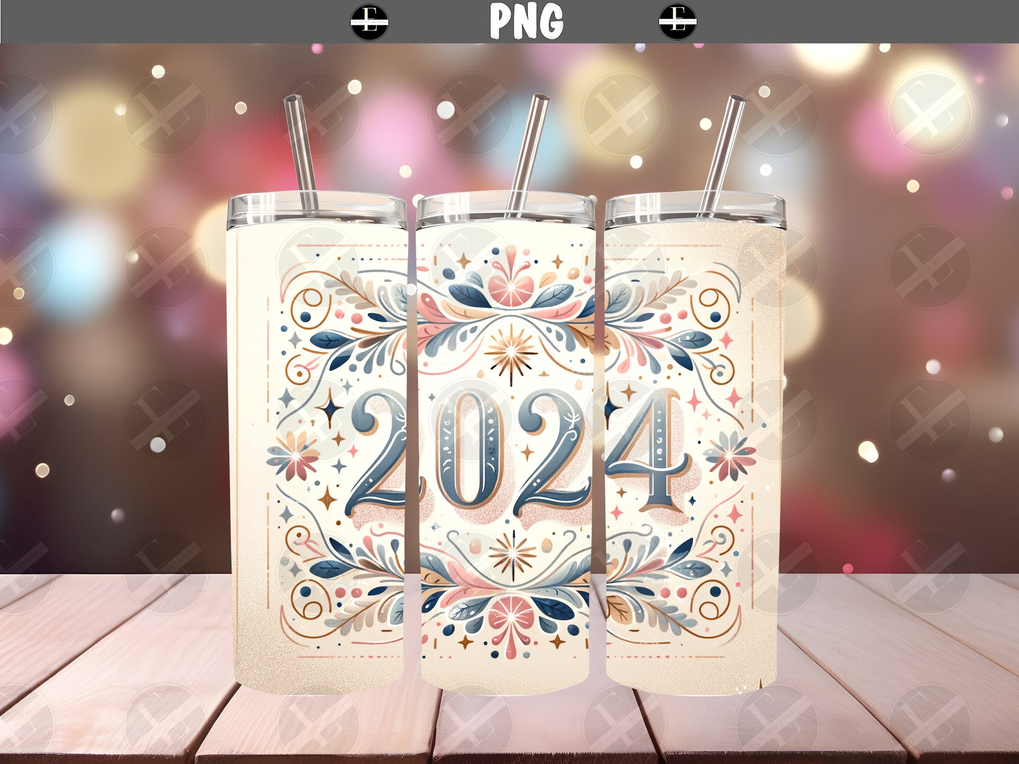 New Year 2024 Tumbler Wraps - 2024 Skinny Tumbler Wrap Design - Ideal Tumbler Sublimation Designs Straight & Tapered - Instant Download