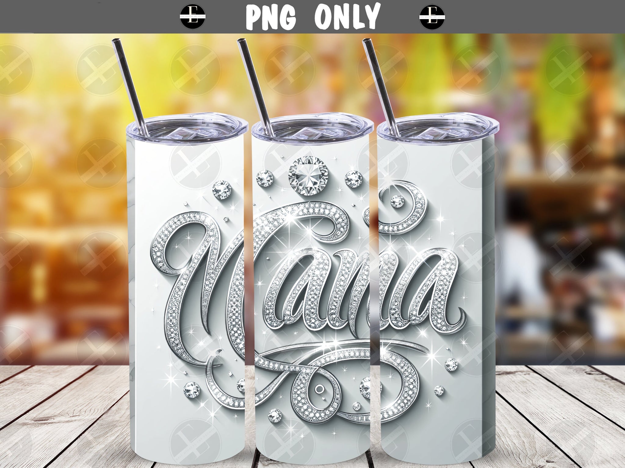 Family Tumbler Wraps - Mama In Diamonds Skinny Tumbler Wrap Design - Tumbler Sublimation Designs Straight & Tapered - Instant Download