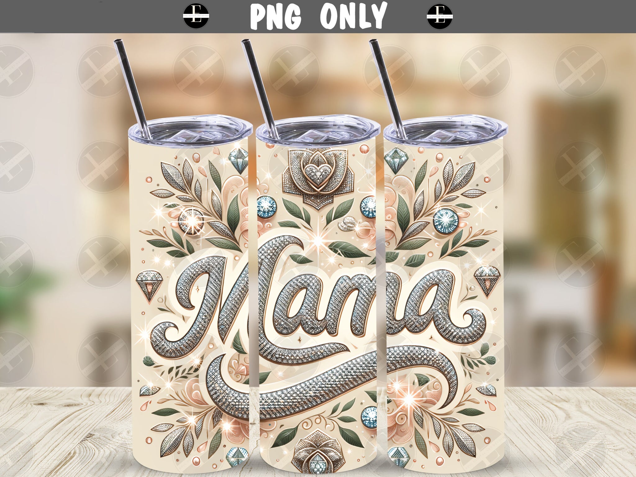 Mama Tumbler Wraps - Mama In Diamonds Skinny Tumbler Wrap Design - Tumbler Sublimation Designs Straight & Tapered - Instant Download