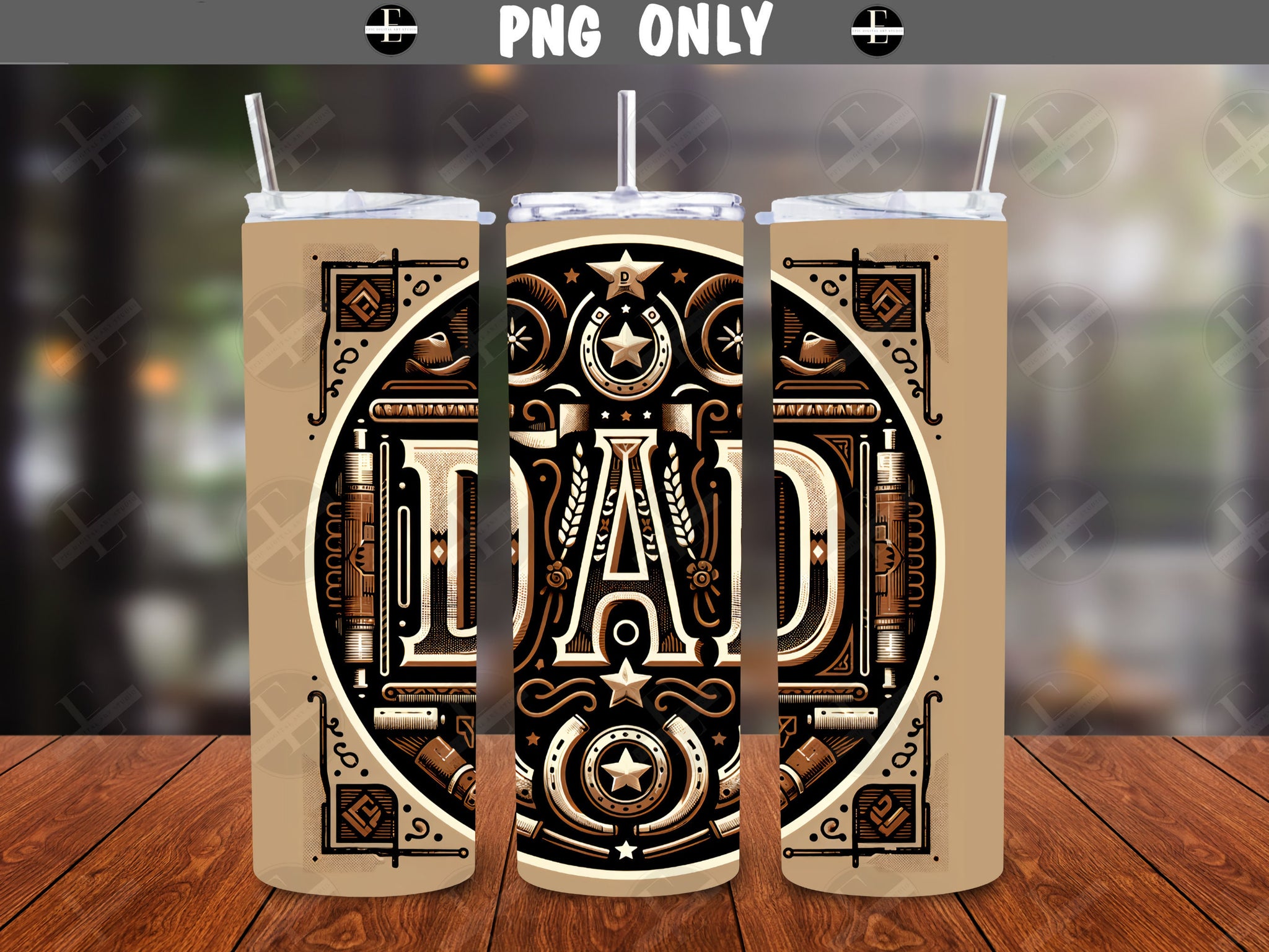 Dad Tumbler Wrap - Western Style Tumbler Wraps - Tumbler Sublimation Designs Straight & Tapered - Instant Download