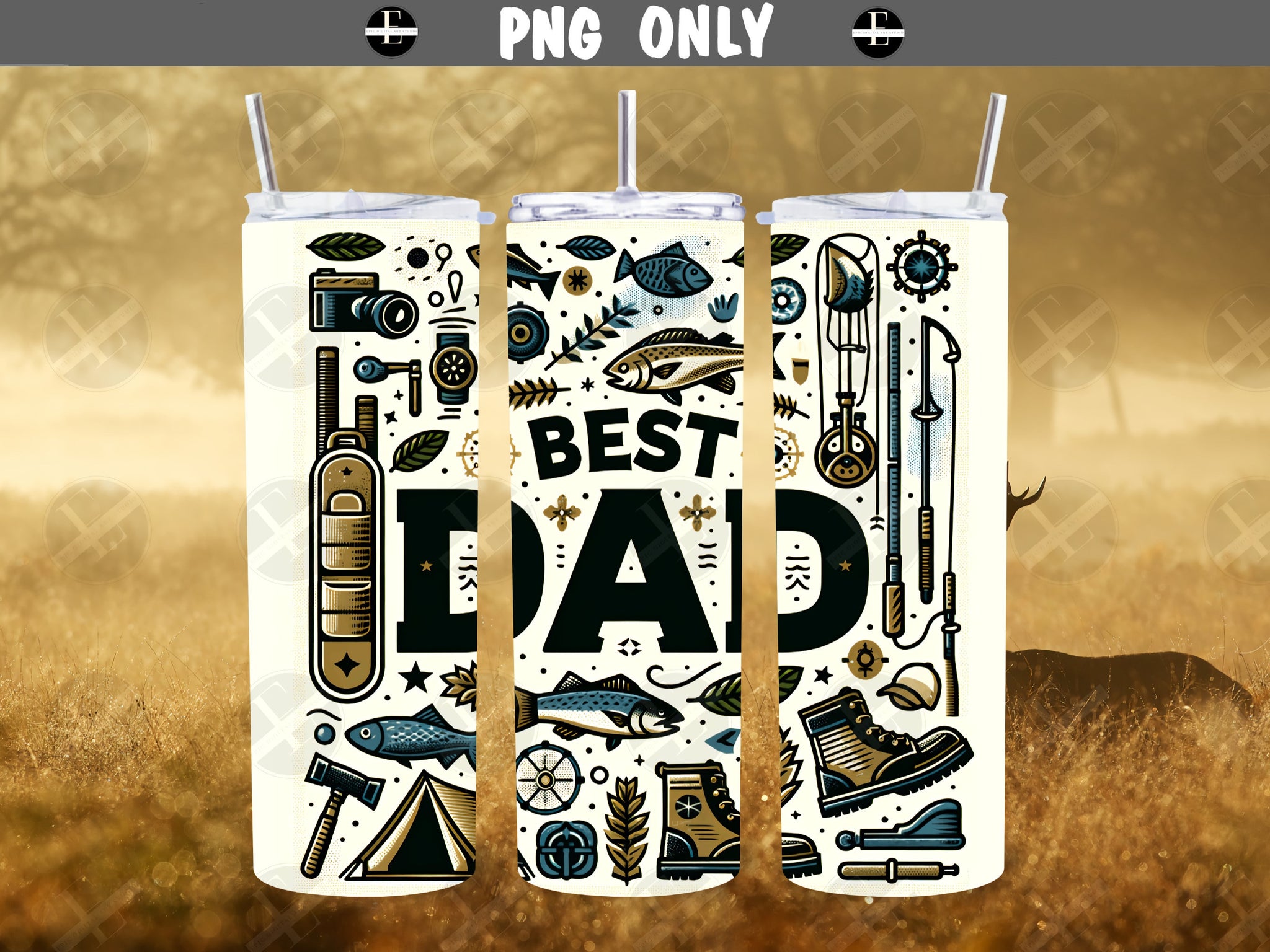 Dad Tumbler Wraps - Dad Hunting Camping Skinny Tumbler Wrap Design - Tumbler Sublimation Designs Straight & Tapered - Instant Download
