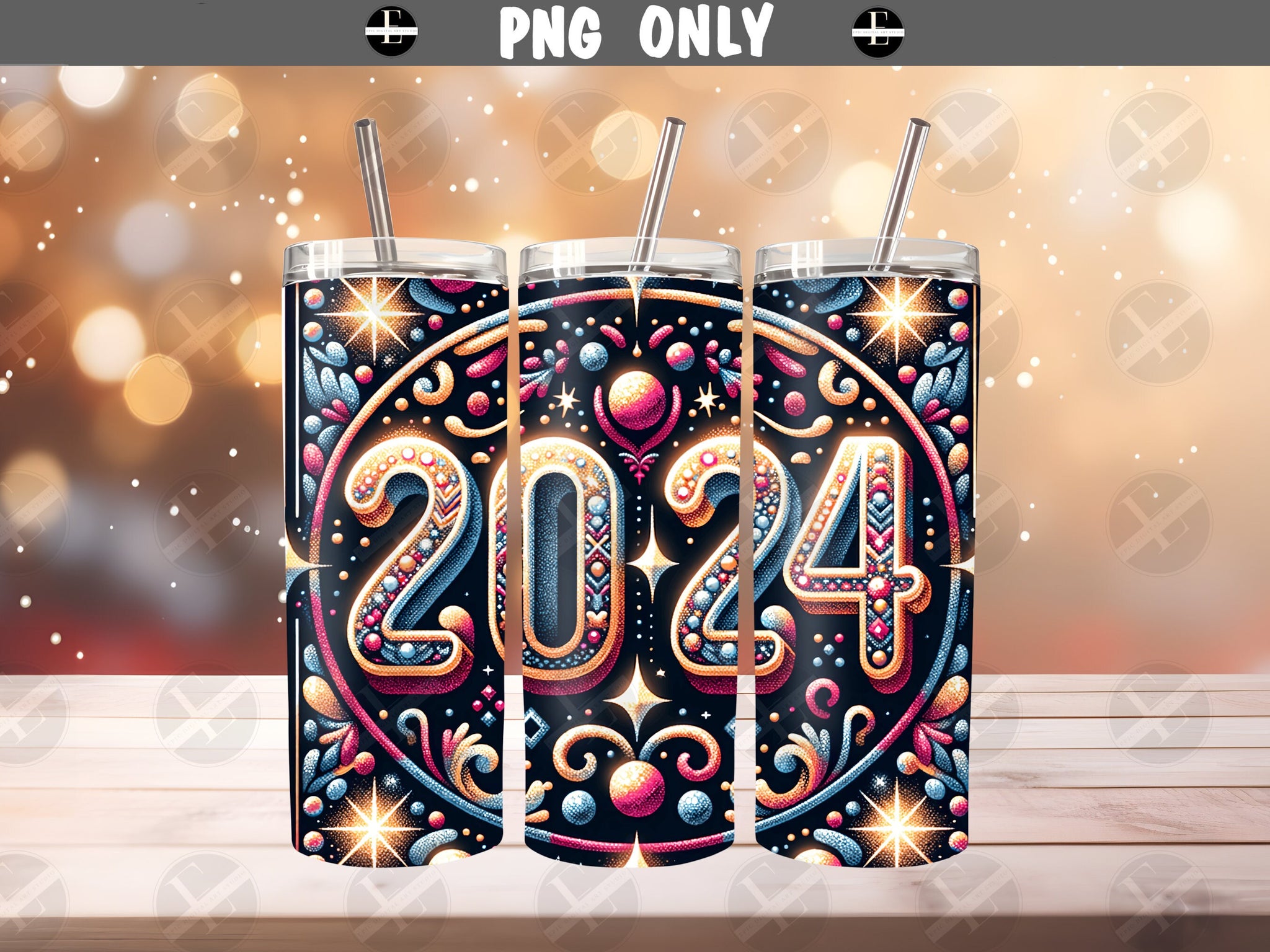 New Year 2024 Tumbler Wraps - 2024 Skinny Tumbler Wrap Design - Tumbler Sublimation Designs Straight & Tapered - Instant Download