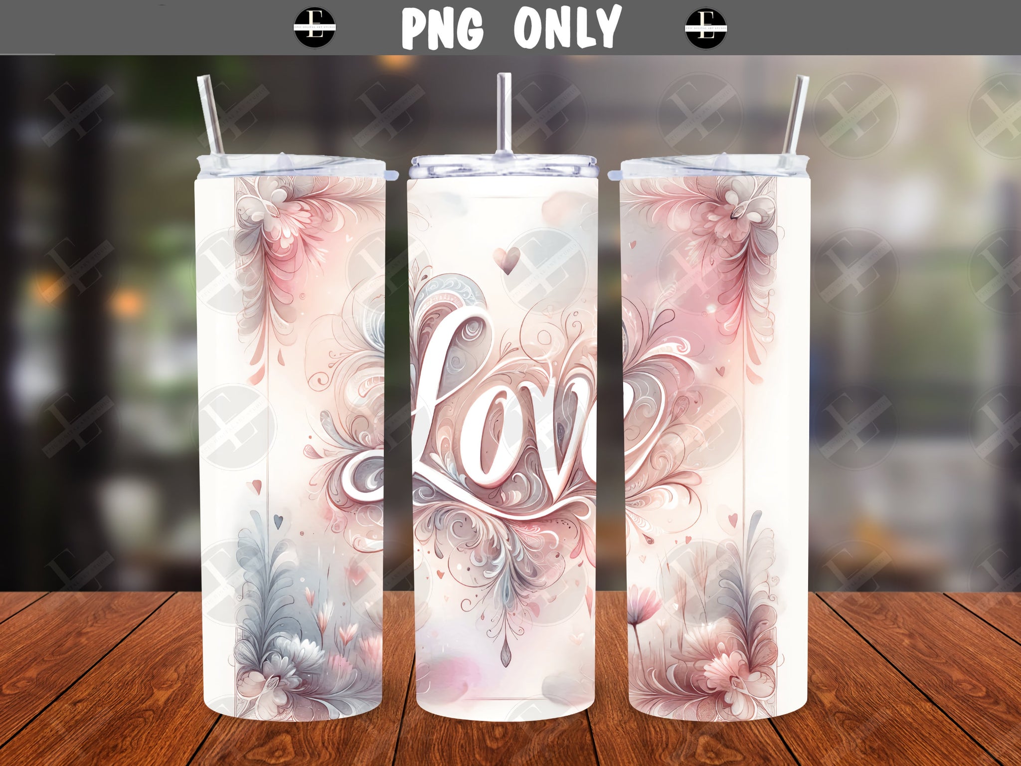 Valentines Day Tumbler Wraps - Love in Pastel Skinny Tumbler Wrap Design - Sublimation Designs Straight & Tapered - Instant Download