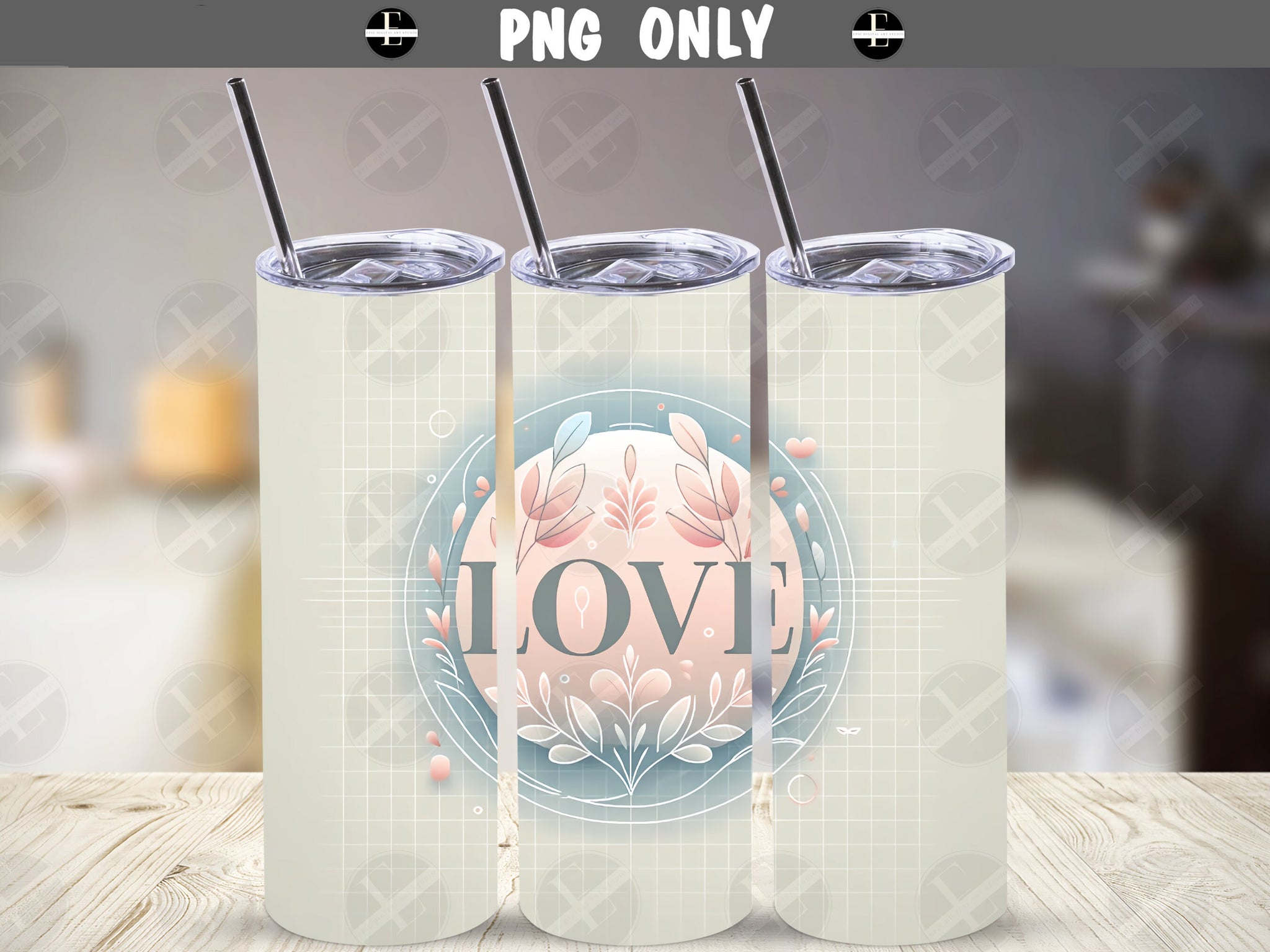 Valentines Day Tumbler Wraps - Love in Pastel Gray Skinny Tumbler Wrap Design - Sublimation Designs Straight & Tapered - Instant Download