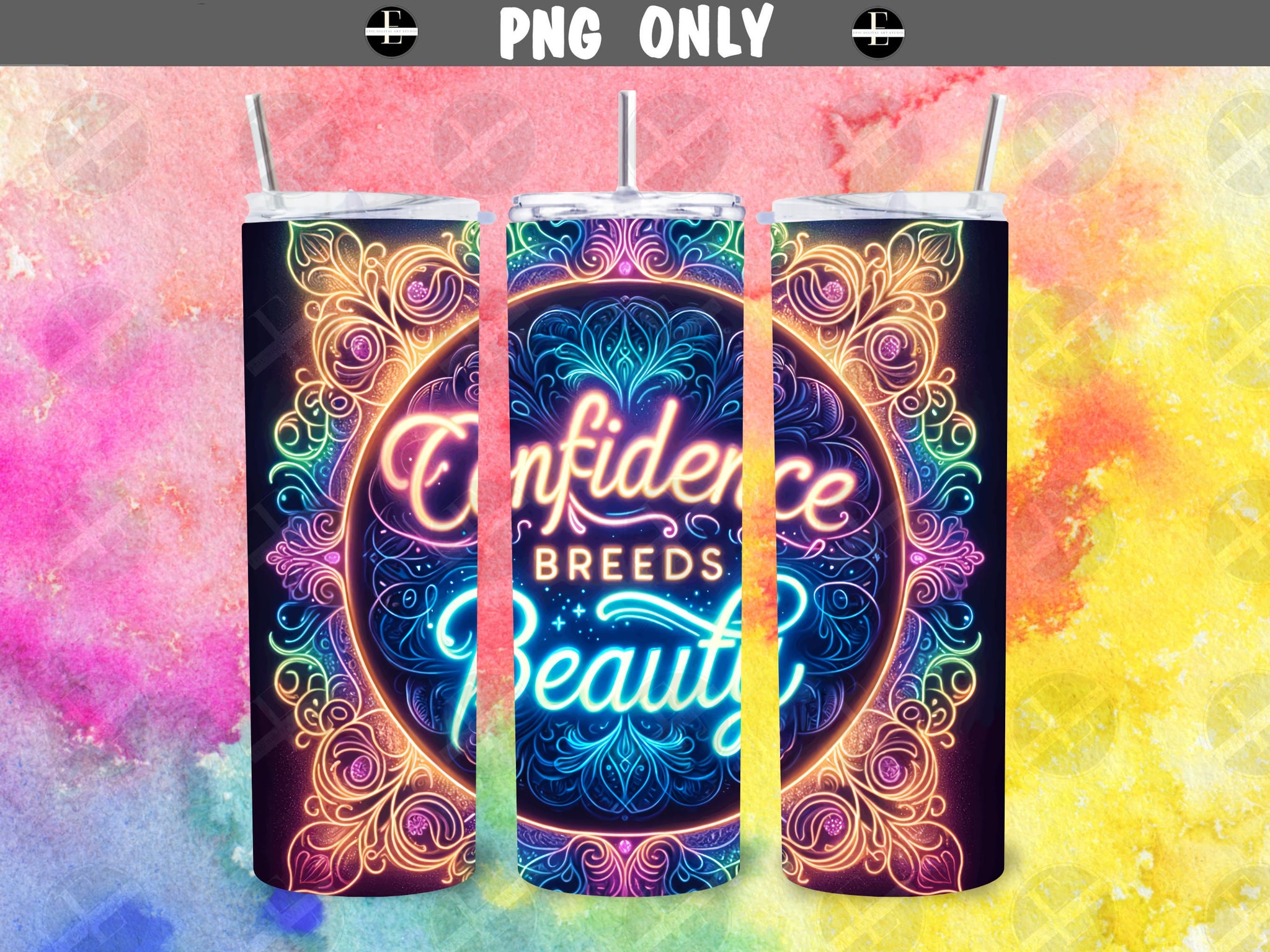 Inspirational Tumbler Wraps - Confidence Breeds Beauty Tumbler Design - Tumbler Sublimation Designs Straight & Tapered - Instant Download
