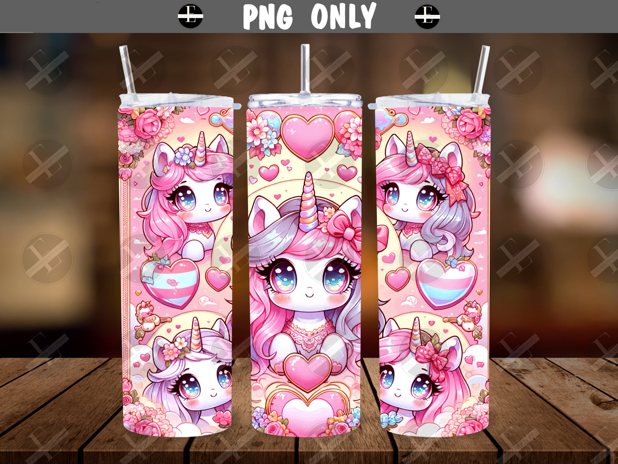 Unicorn Tumbler Wraps - Adorable Unicorns Skinny Tumbler Wrap - Tumbler Sublimation Designs Straight & Tapered - Instant Download