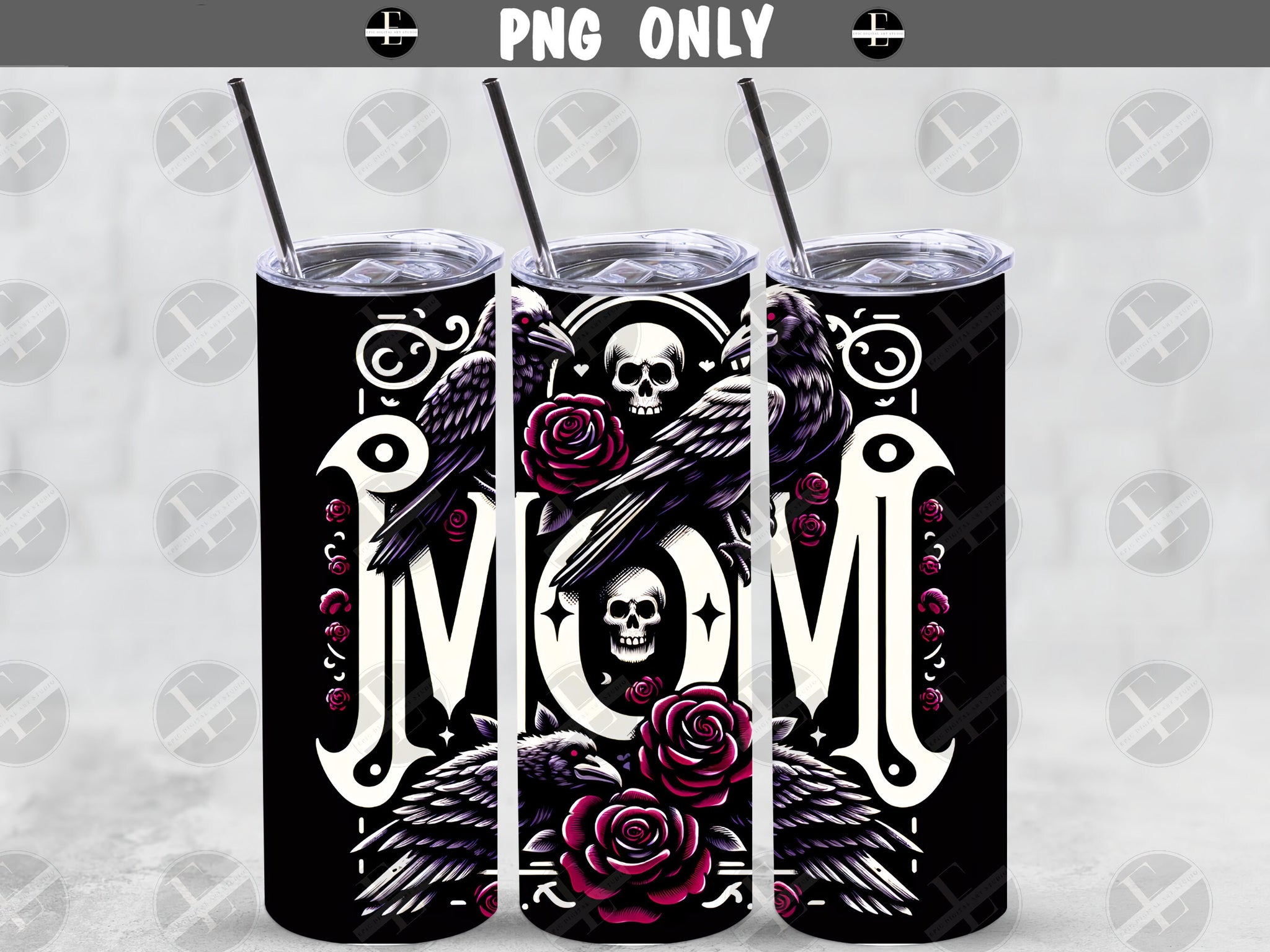 Mom Tumbler Wrap - Skulls and Roses Mom Tumbler Wraps - Tumbler Sublimation Designs Straight & Tapered - Instant Download