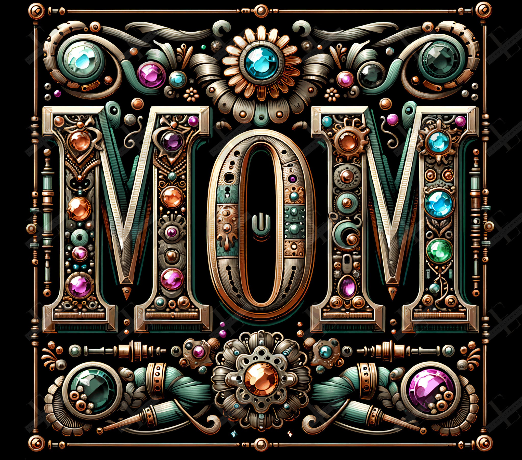 Mom Tumbler Wrap - Steampunk Mom Jeweled Tumbler Wraps - Tumbler Sublimation Designs Straight & Tapered - Instant Download