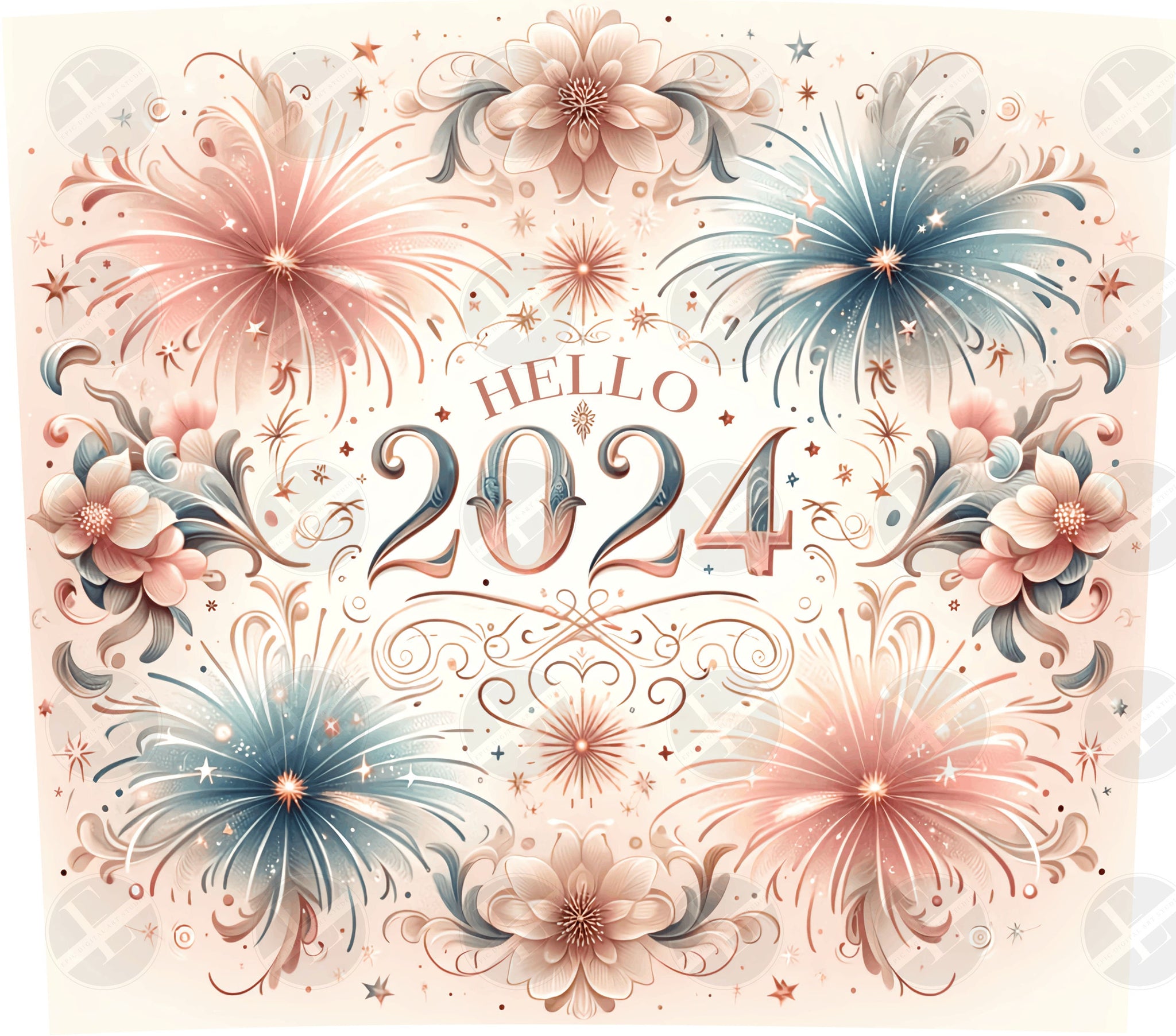 Hello 2024 Tumbler Wraps - New Year Skinny Tumbler Wrap Design - Ideal Tumbler Sublimation Designs Straight & Tapered - Instant Download