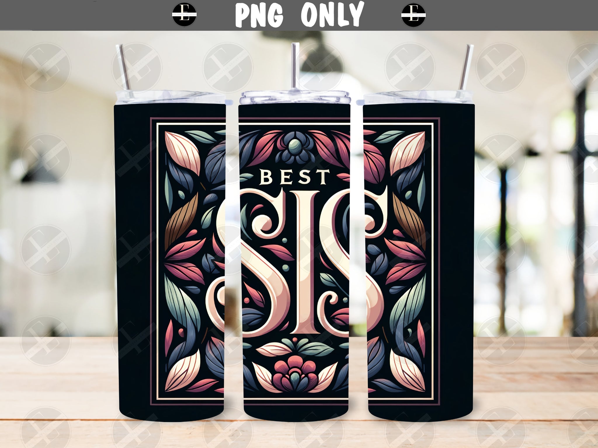Sister Tumbler Wraps - Best Sis Skinny Tumbler Wrap Design - Tumbler Sublimation Designs Straight & Tapered - Instant Download